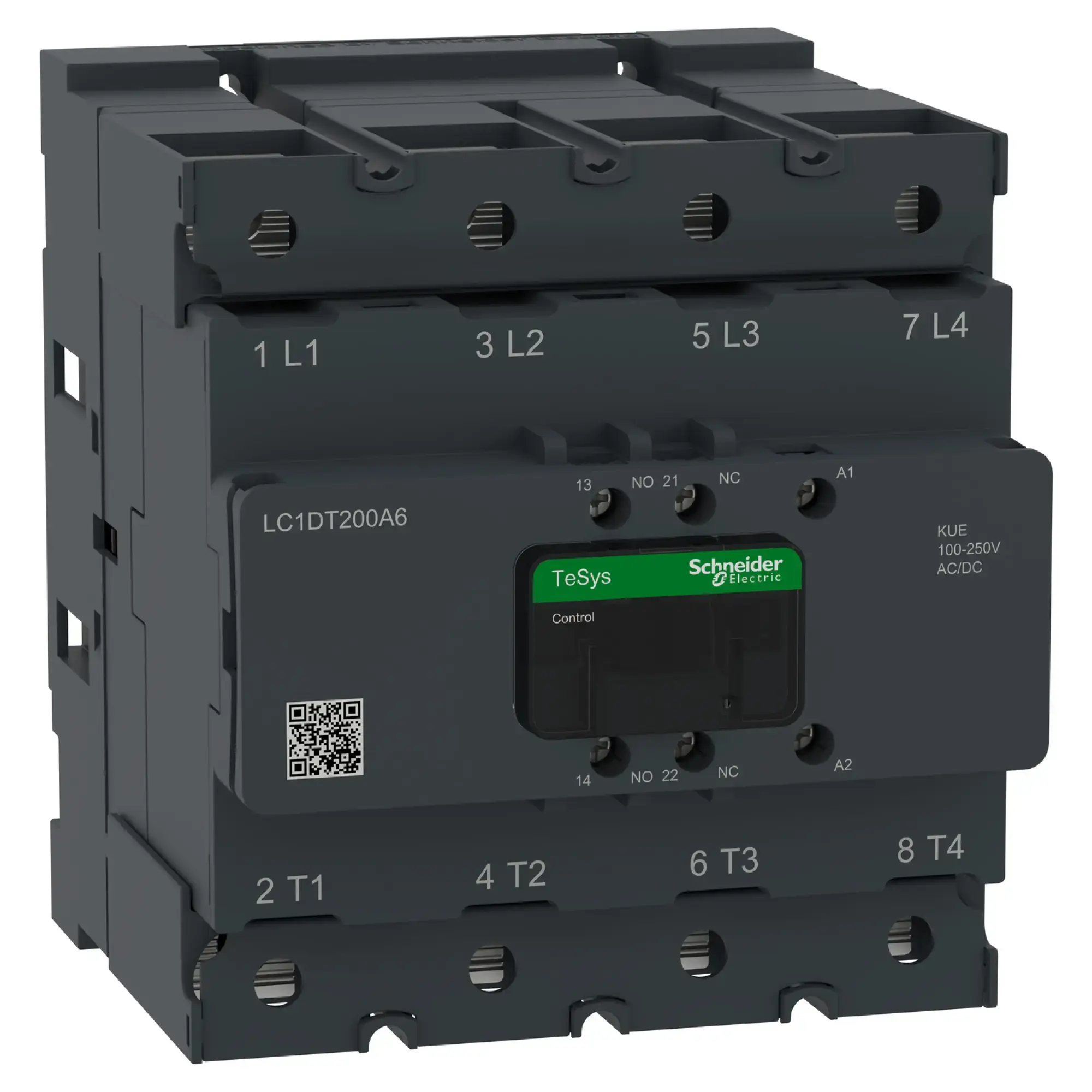 Schneider Electric LC1DT200A6KUE Leistungsschütz TeSys Deca LC1D 4p, +1S+1Ö, 200 A, 400 V AC1, Spule 100-250V AC/DC, mit Bolzenanschluss LC1DT200A6KUE (img_001)