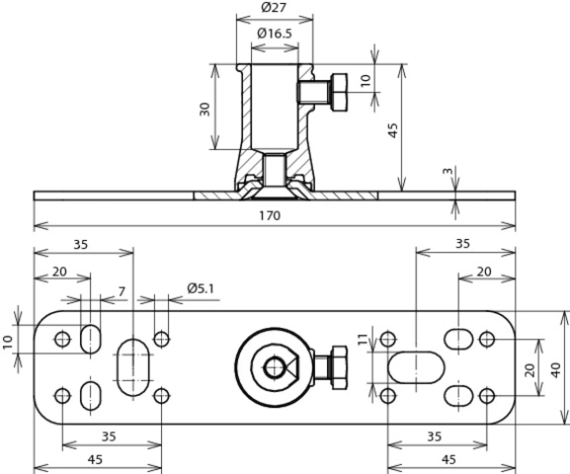 Dehn 106127 Fixing plate StSt with socket ZDC D 16 mm f. DEHNiso (img_002)