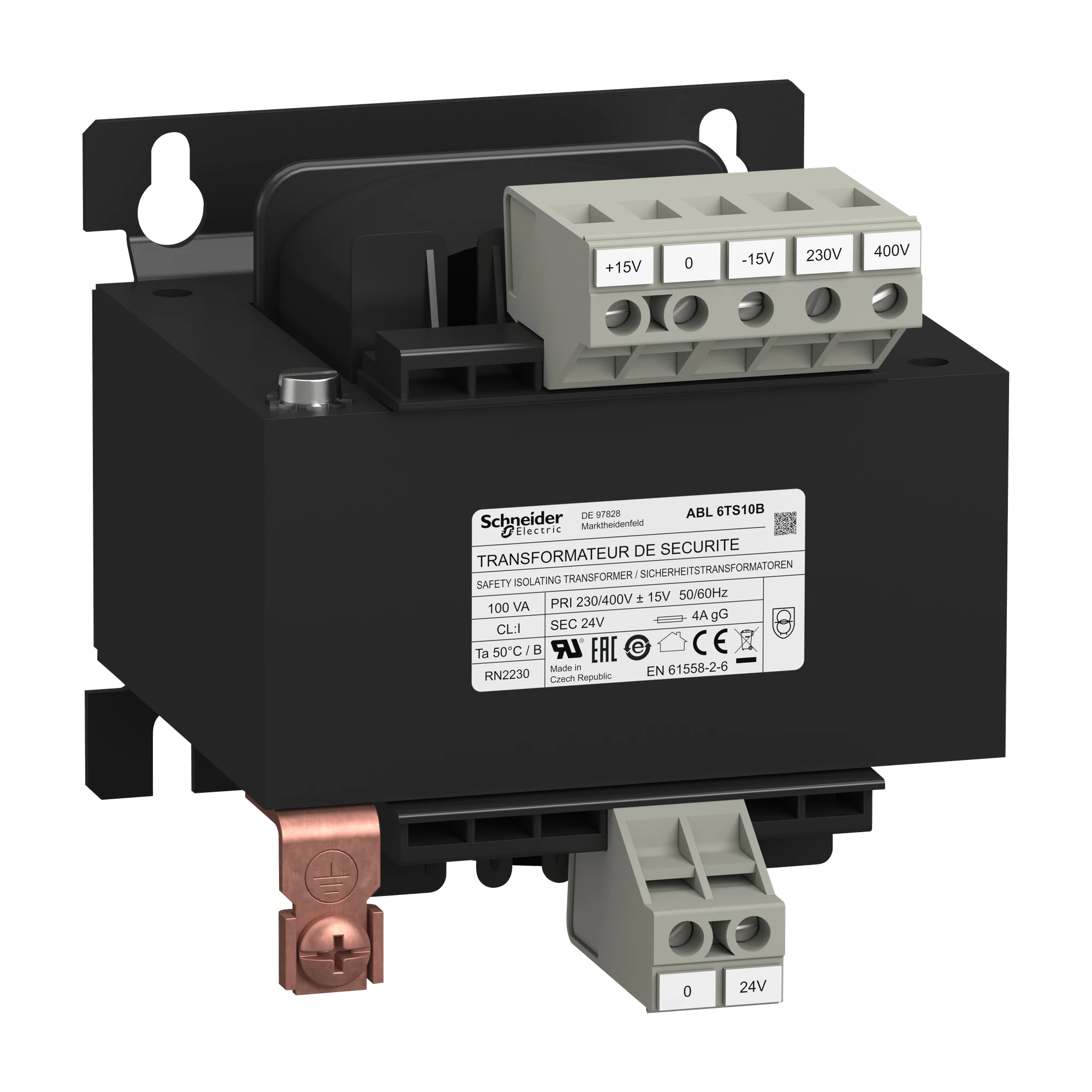 Schneider Electric ABL6TS10B Safety Isolation Transformer, Modicon ABL6, Input 230/400V AC, Output 24V AC, 100VA (img_001)