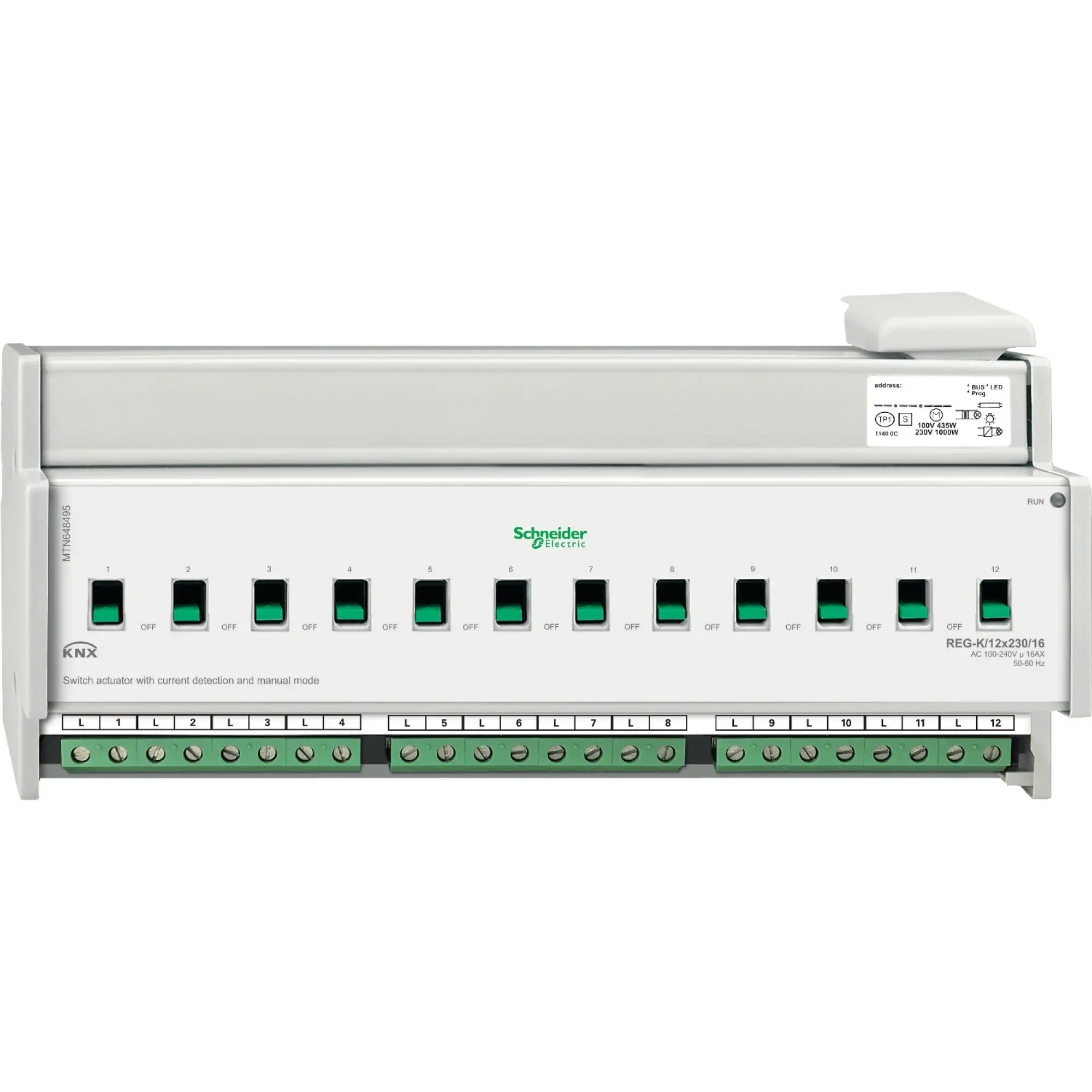 Schneider Electric MTN648495 Switching actuator DIN rail K/12x230/16 with manual operation and current detection, light grey (img_002)