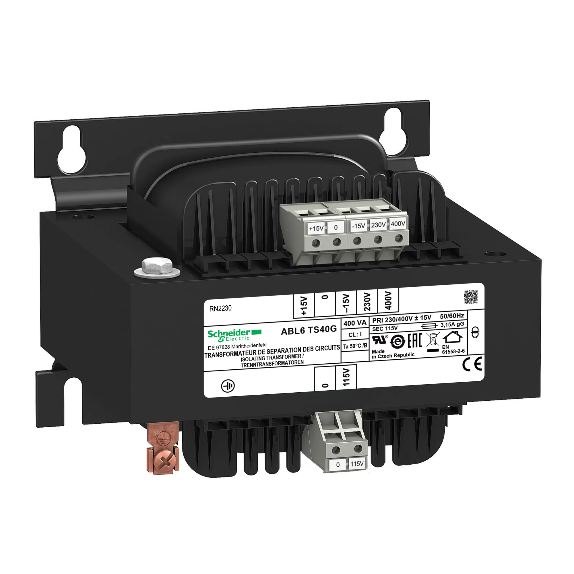 Schneider Electric ABL6TS40G Safety isolation transformer, Modicon ABL6, Input 230/400V AC, Output 115V AC, 400VA (img_001)