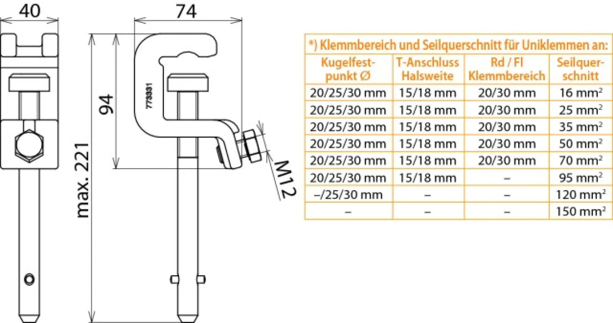 Dehn 773331 Univ. clamp D 25/30 T 18mm Rd/Fl 30mm w. T pin shaft (long) (img_002)