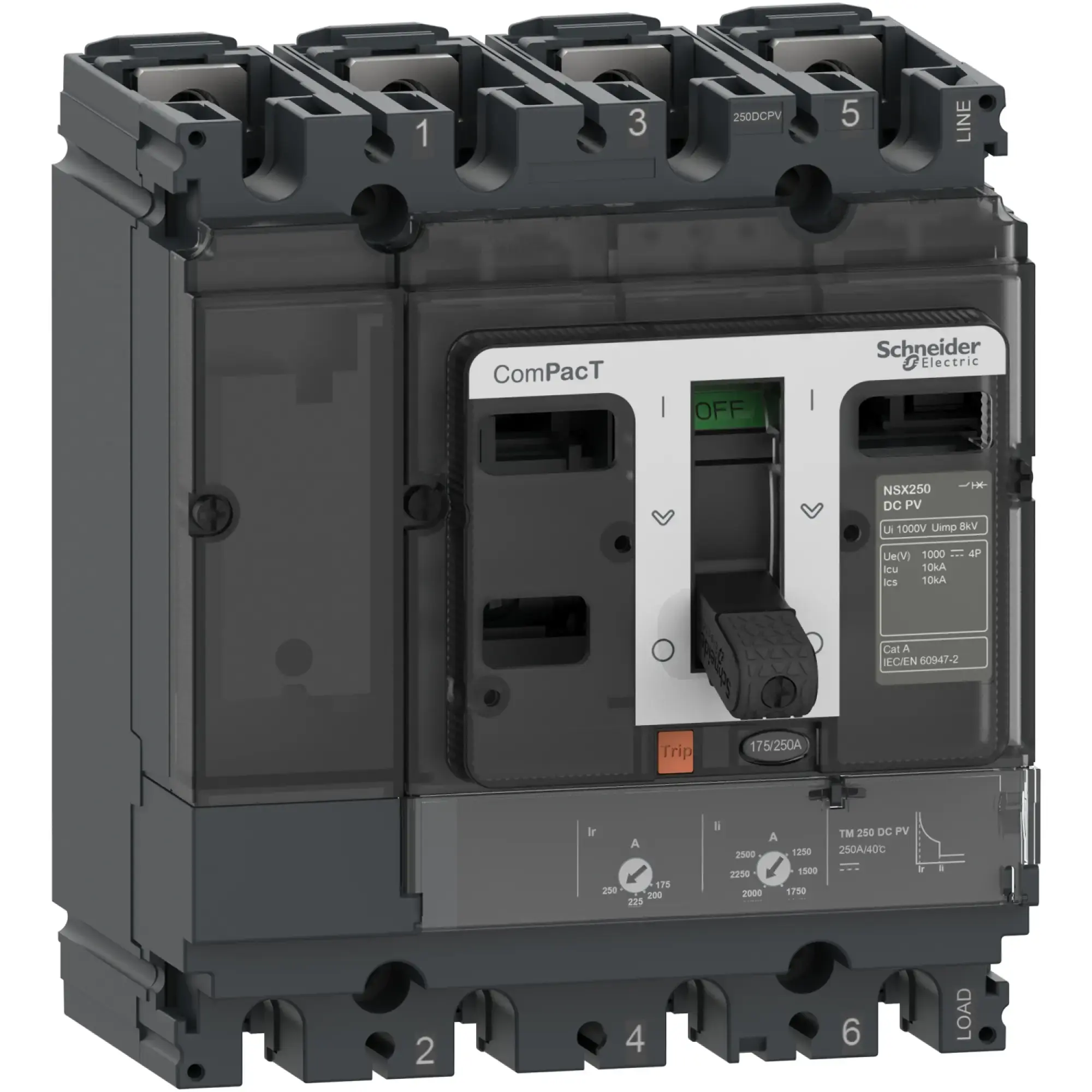 Schneider Electric C16F4TM160D1 Compact Circuit Breaker ComPacT NSX160 DC PV TM-D 4P 160A, 10kA/1000V DC (img_002) Schneider Electric C16F4TM160D1 Compact Circuit Breaker ComPacT NSX160 DC PV TM-D 4P 160A, 10kA/1000V DC (img_002)