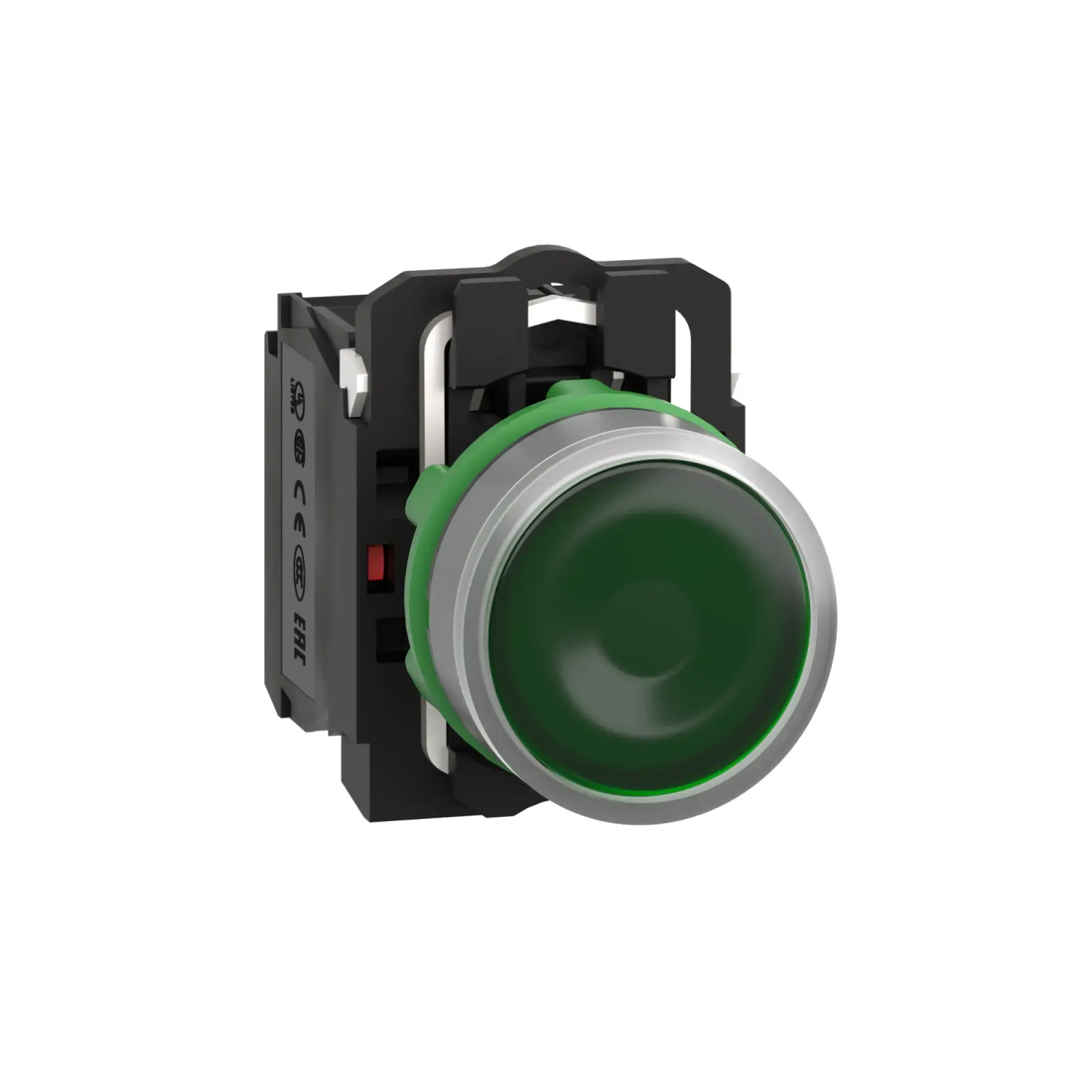 Schneider Electric XB5AW33G5C0 Illuminated pushbutton, Harmony XB5, plastic, light grey, green, 22mm, universal LED, smooth dome, 1 NO + 1 NC, 110-120V AC (img_001)