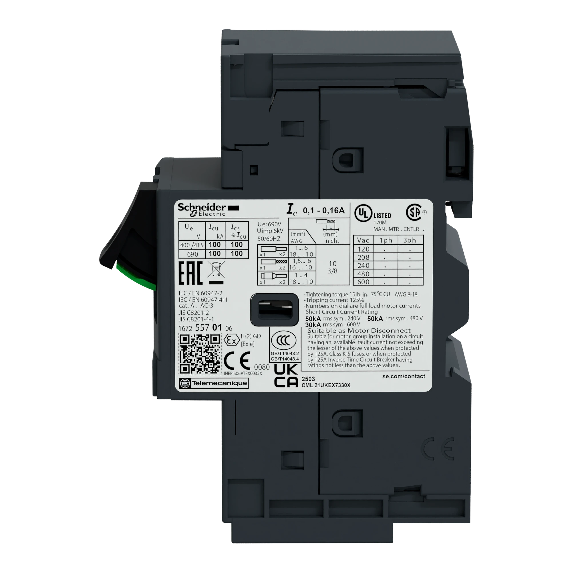 Schneider Electric GV2ME163 Motor protection circuit breaker, 3p, 9-14A, push button actuation, spring terminal connection (img_004) Schneider Electric GV2ME163 Motor protection circuit breaker, 3p, 9-14A, push button actuation, spring terminal connection (img_004)