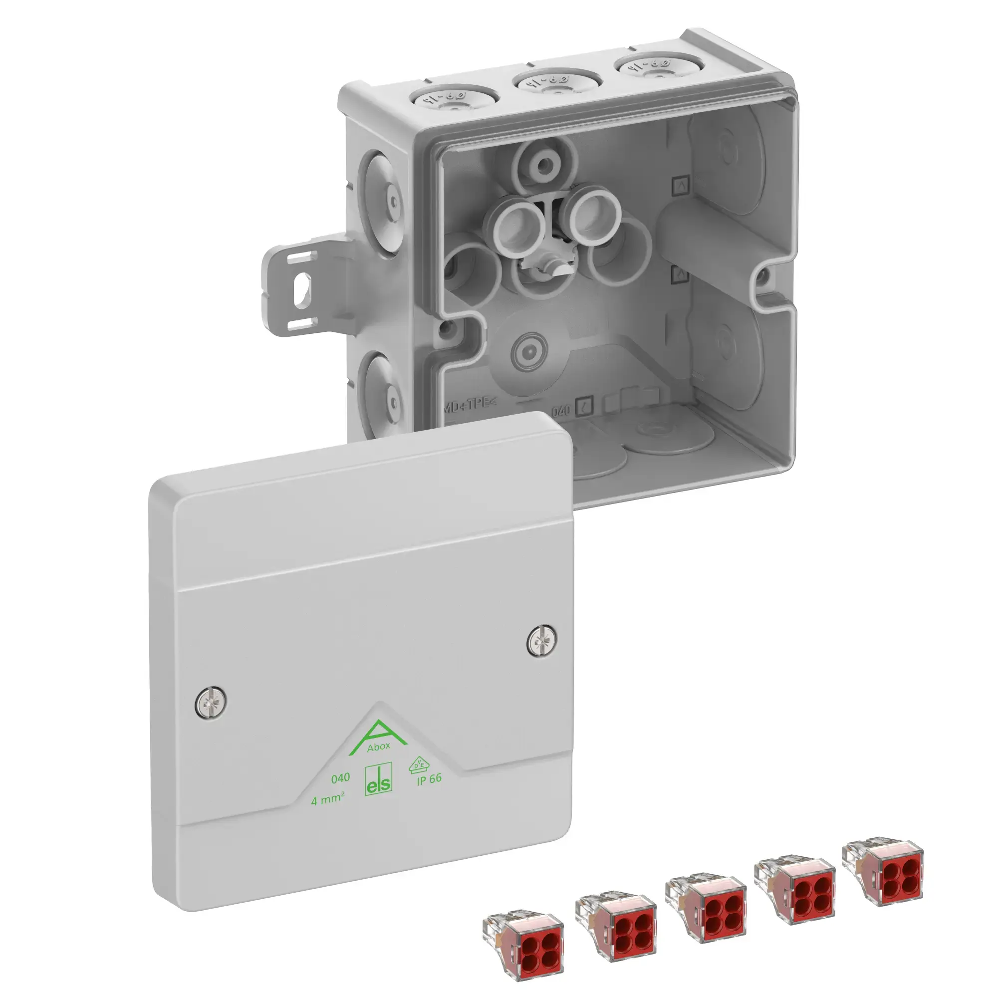 Spelsberg 80442101 Junction box, Type of protection IP66, max. 4², Impact strength IK07, Protection class II, Ui 400V AC, Ui 400V DC, DLG, VDE, Halogen free (img_001) Spelsberg 80442101 Junction box, Type of protection IP66, max. 4², Impact strength IK07, Protection class II, Ui 400V AC, Ui 400V DC, DLG, VDE, Halogen free (img_001)