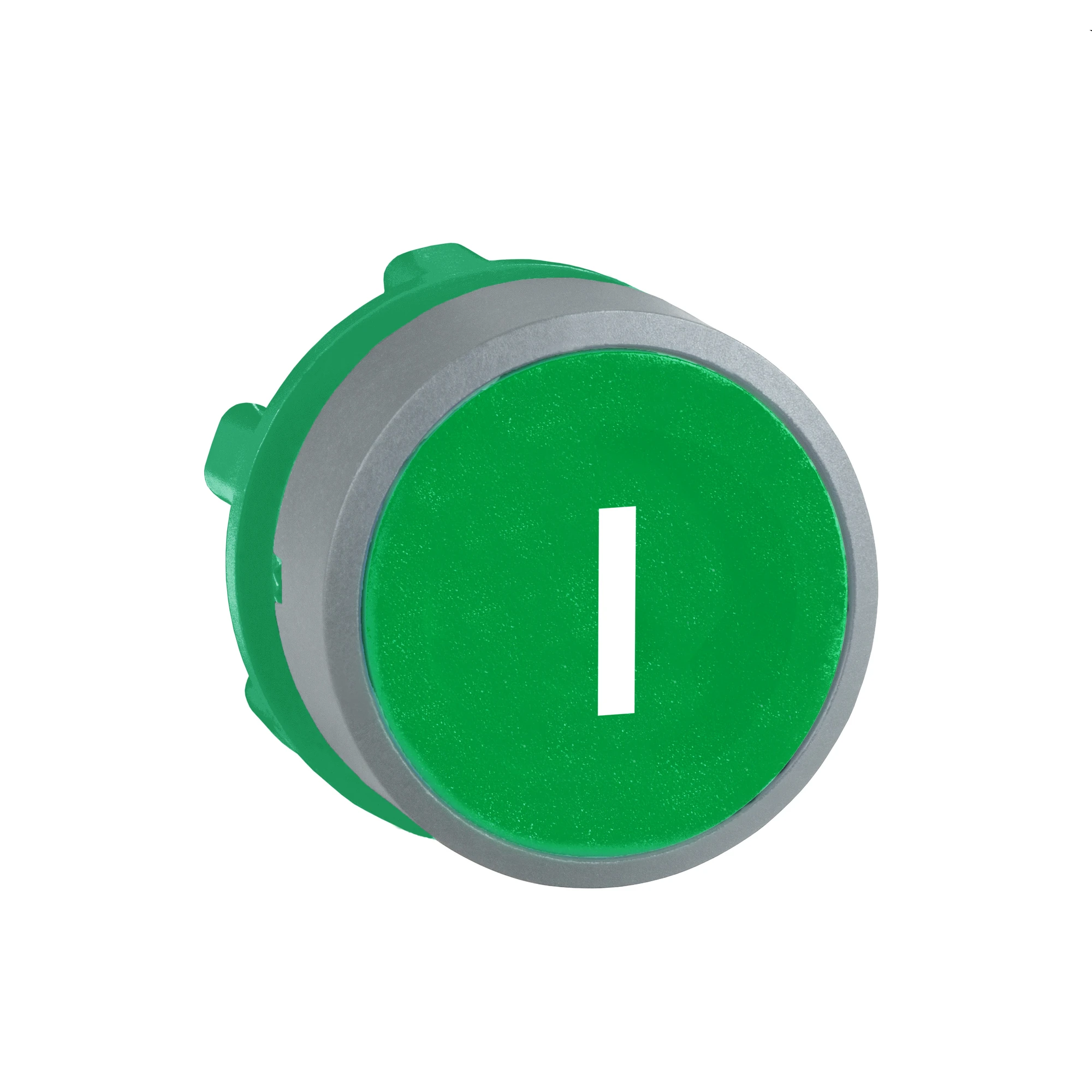 Schneider Electric ZB5AA331C0 Push Button, Front Element, Harmony XB5, Plastic, 22mm, Light Grey, Green, Labelled I, Momentary (img_001)