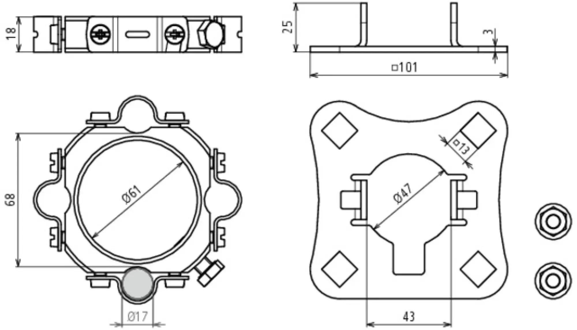 Dehn 819289 Fixing kit Al/StSt for supporting tubes D 50mm for four HVI light Conductors (img_002)