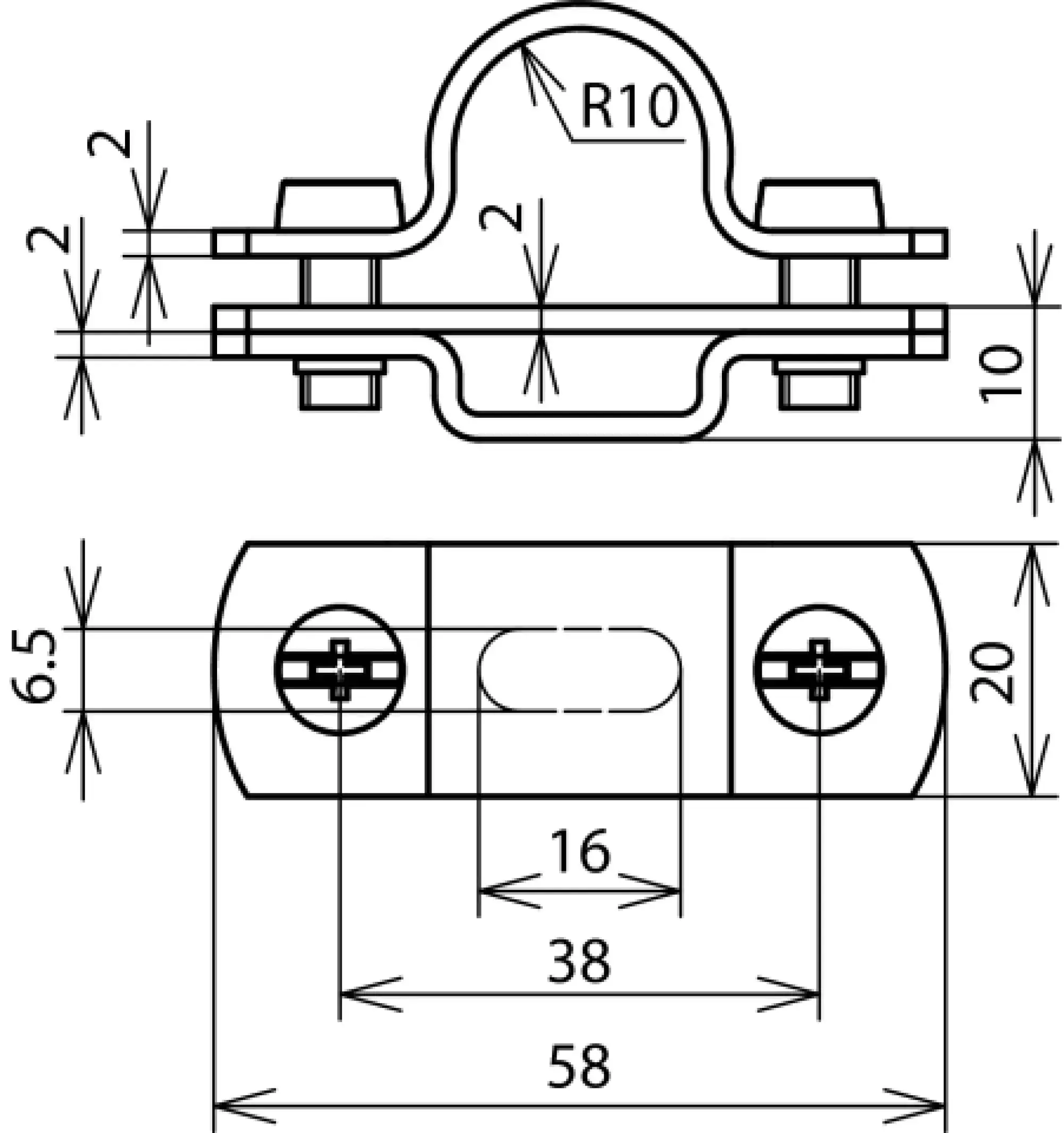 Dehn 275229 Conductor holder for HVI Conductor D 20mm w. slotted hole 16x6.5mm, StSt (img_002)