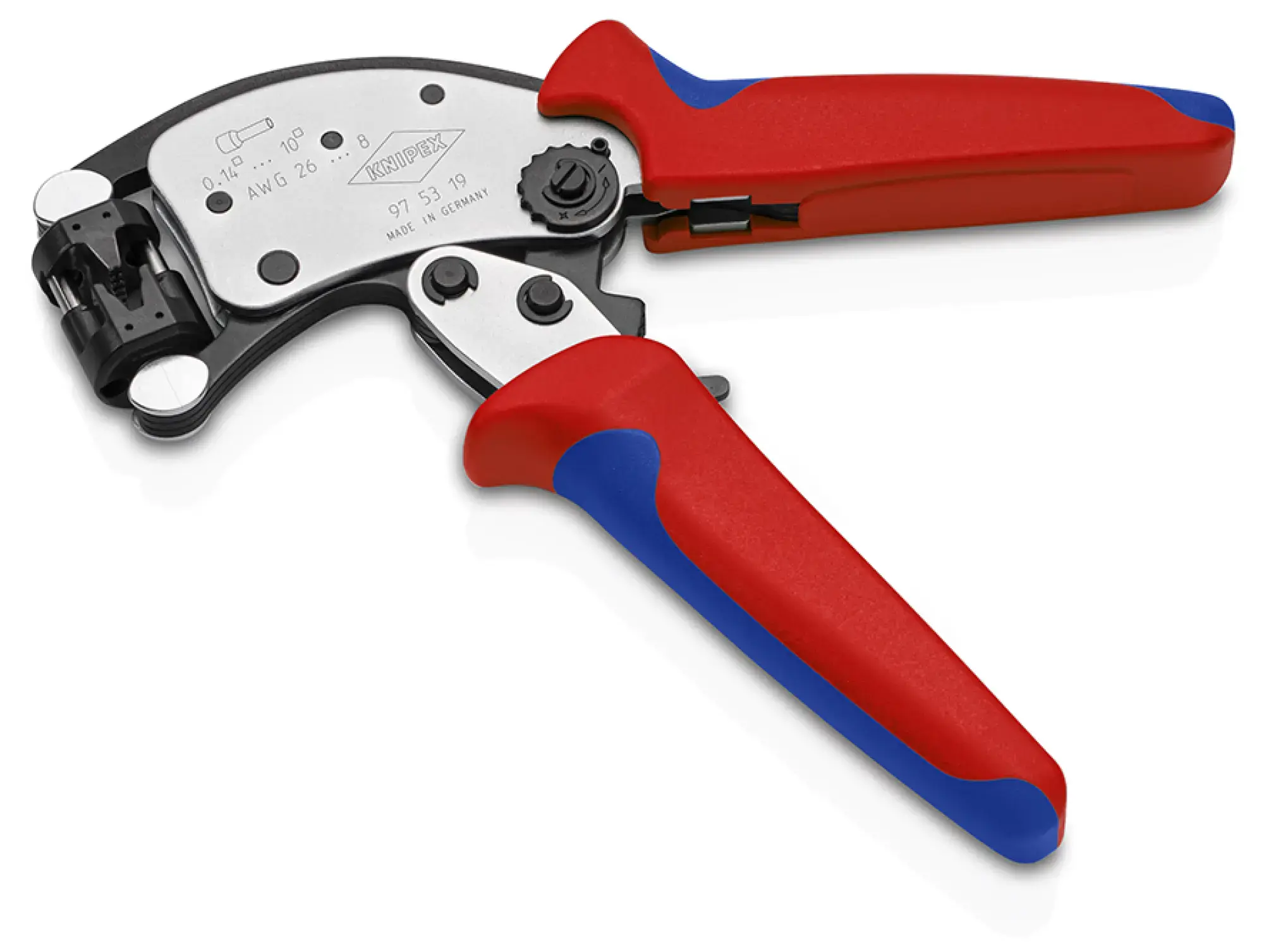 Knipex 97 53 19 Twistor® T Alicate autoajustable para crimpar punteras huecas con cabezal giratorio para crimpar con mangos multicomponente cromado 200 mm (img_016)