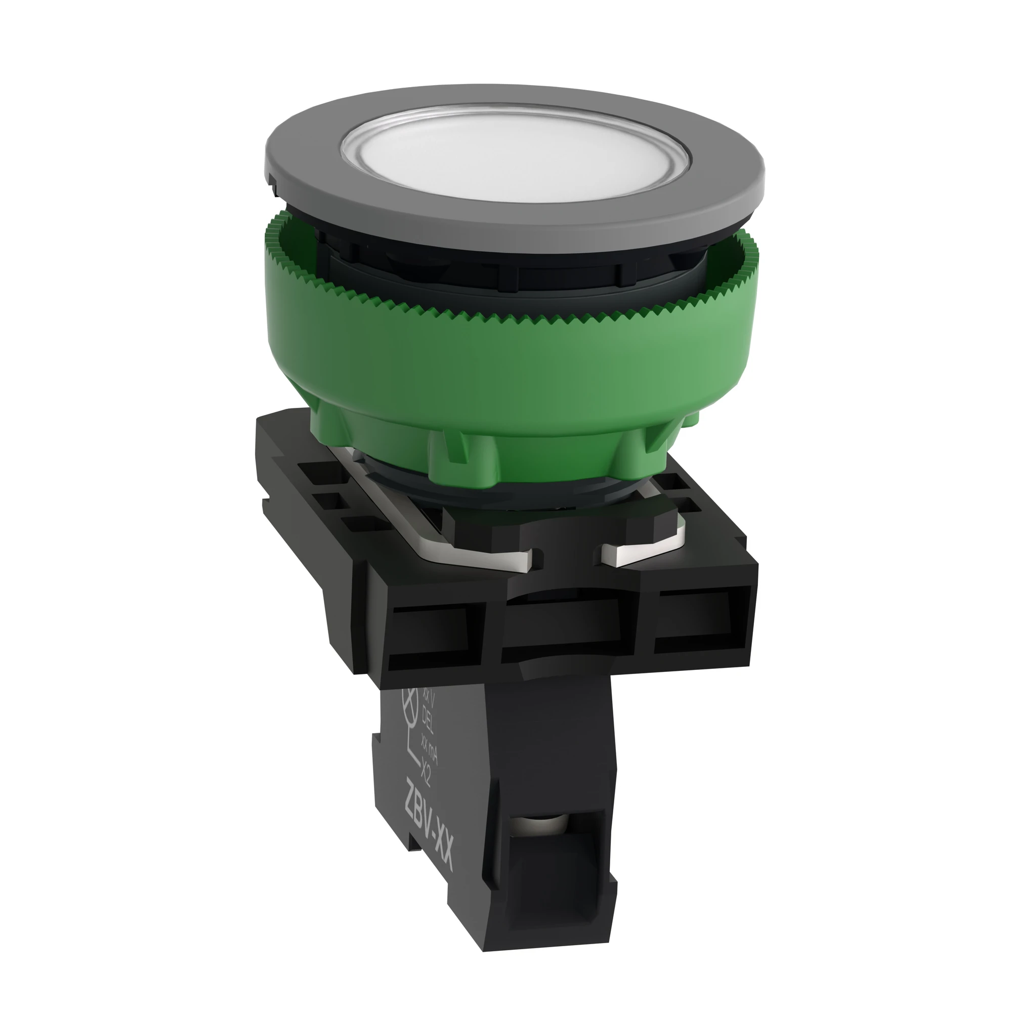 Schneider Electric XB5FVM1C0 Indicator Light, Harmony XB5F, plastic, antimicrobial, light grey, white, 30mm, universal LED, smooth dome, 230-240V AC (img_007)