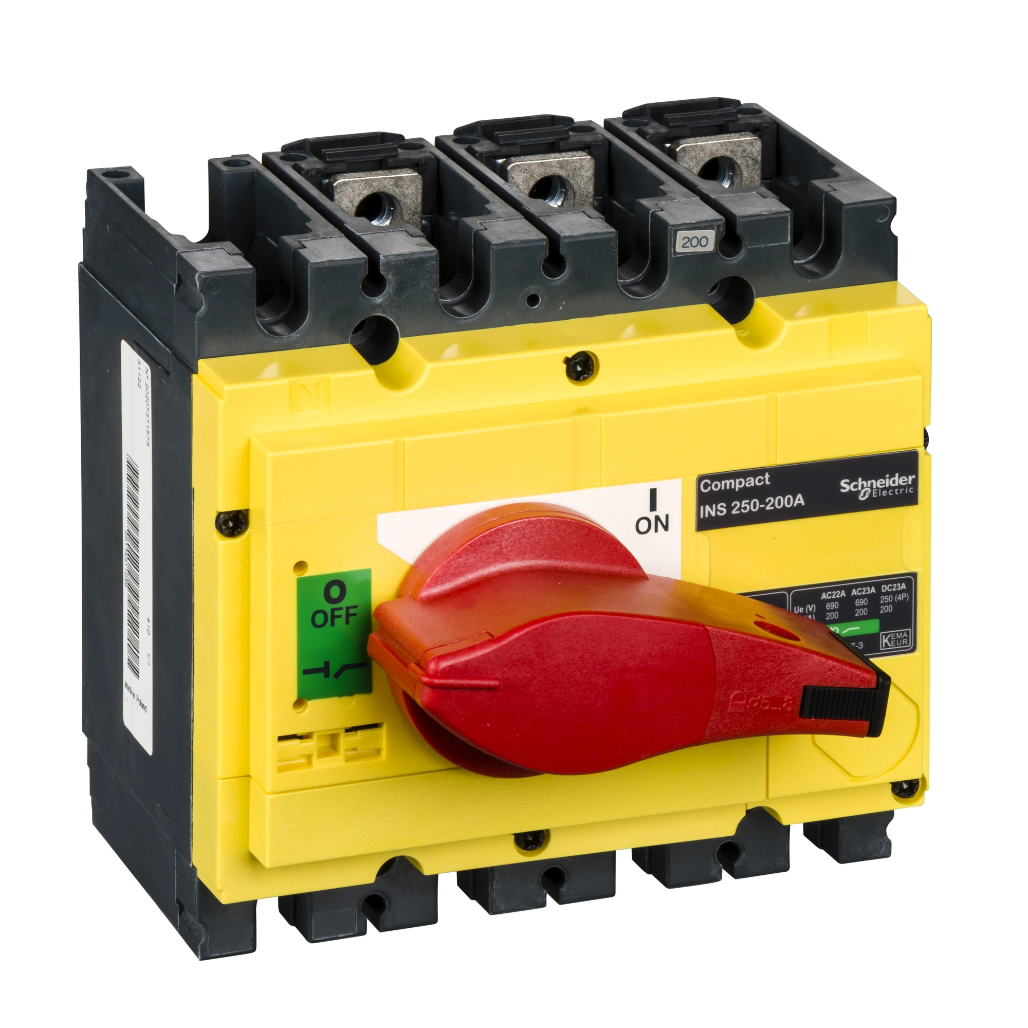 Schneider Electric 31122 Load breaker switch INS250, 3P, 200A/690V AC/250V DC, rotary handle red/base yellow (img_001) Schneider Electric 31122 Load breaker switch INS250, 3P, 200A/690V AC/250V DC, rotary handle red/base yellow (img_001)