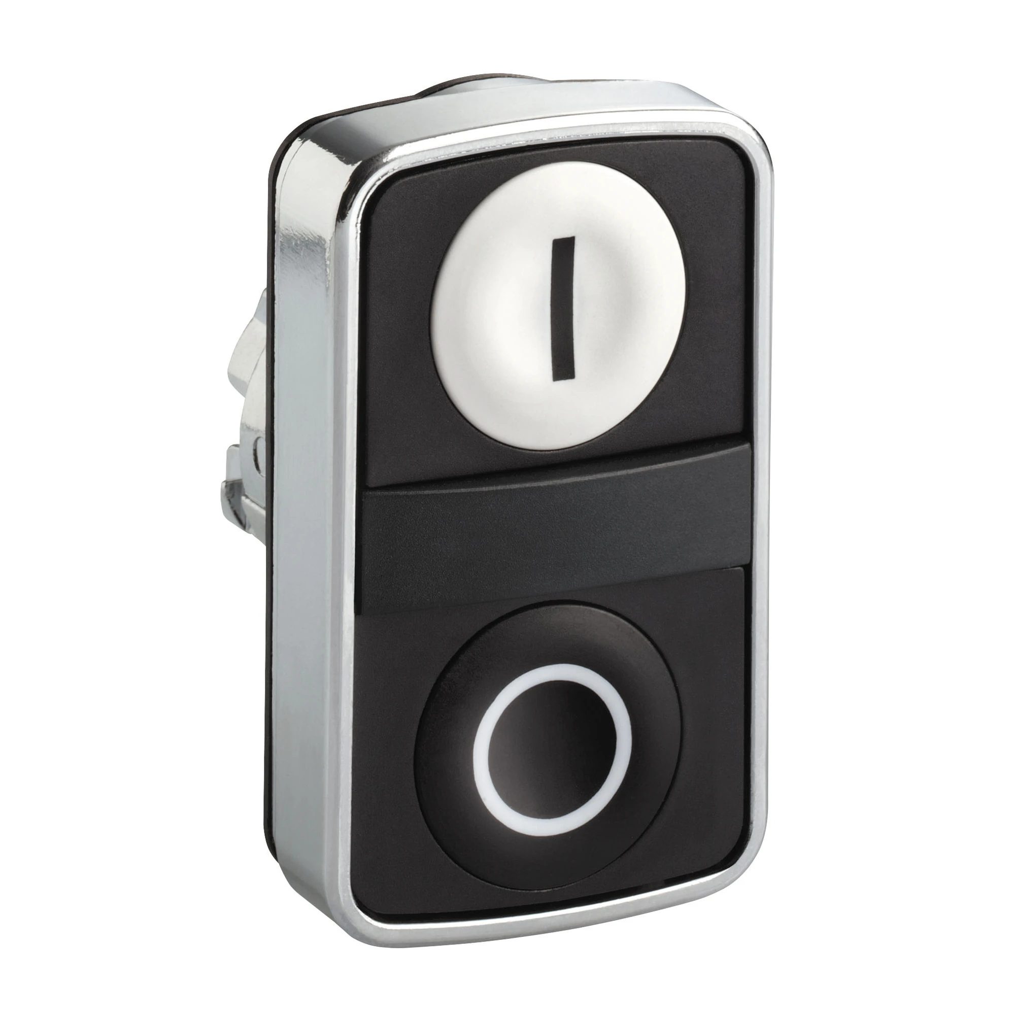 Schneider Electric ZB4BA7121 Double Push Button, Front Element, Harmony XB4, Metal, 22mm, Black, White, Labeled I/O, Momentary (img_001) Schneider Electric ZB4BA7121 Double Push Button, Front Element, Harmony XB4, Metal, 22mm, Black, White, Labeled I/O, Momentary (img_001)