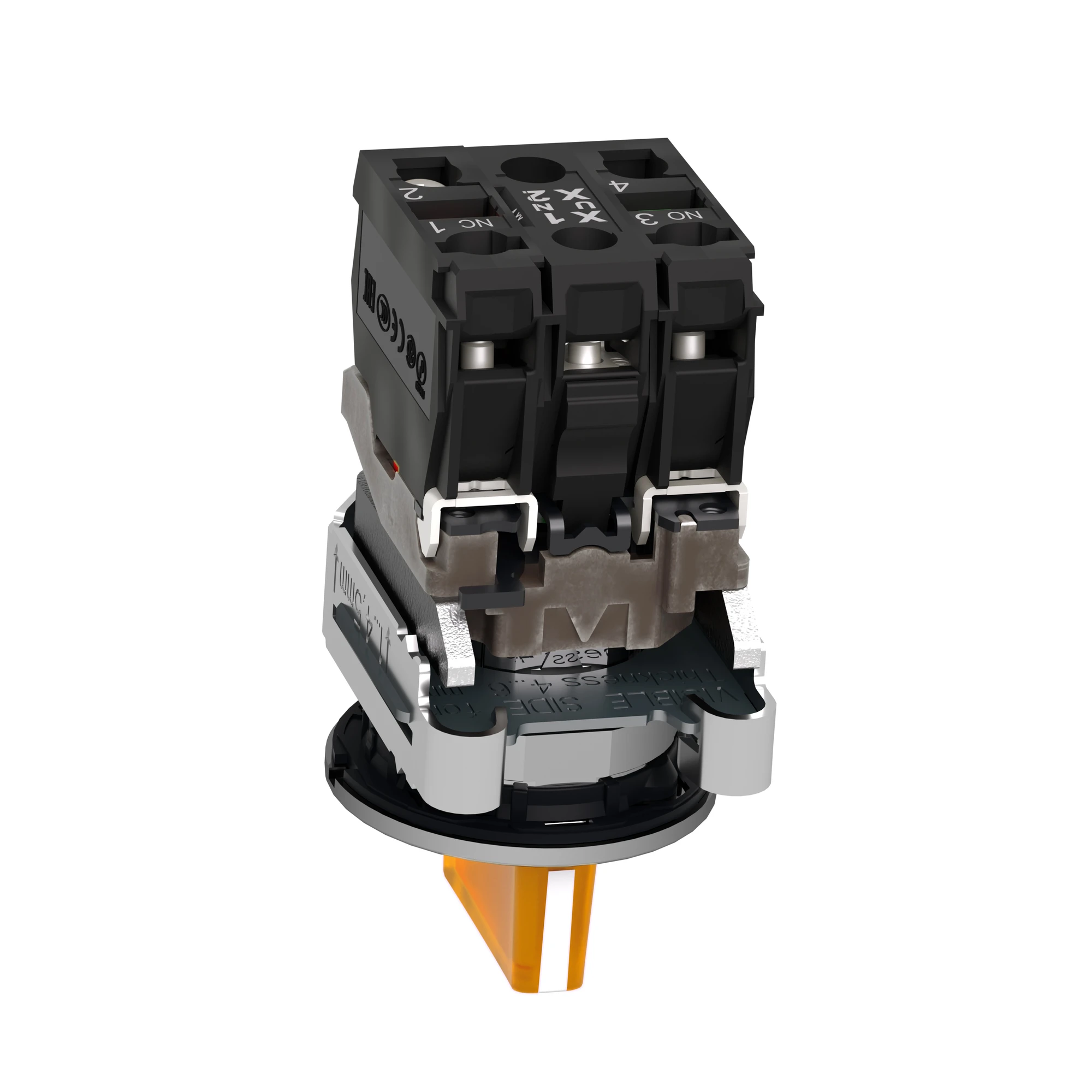 Schneider Electric XB4FK135G5 Illuminated selector switch, Harmony XB4F, metal, 30mm, orange, universal LED, 3 positions, 1NC+1NO, 110-120V AC (img_008)
