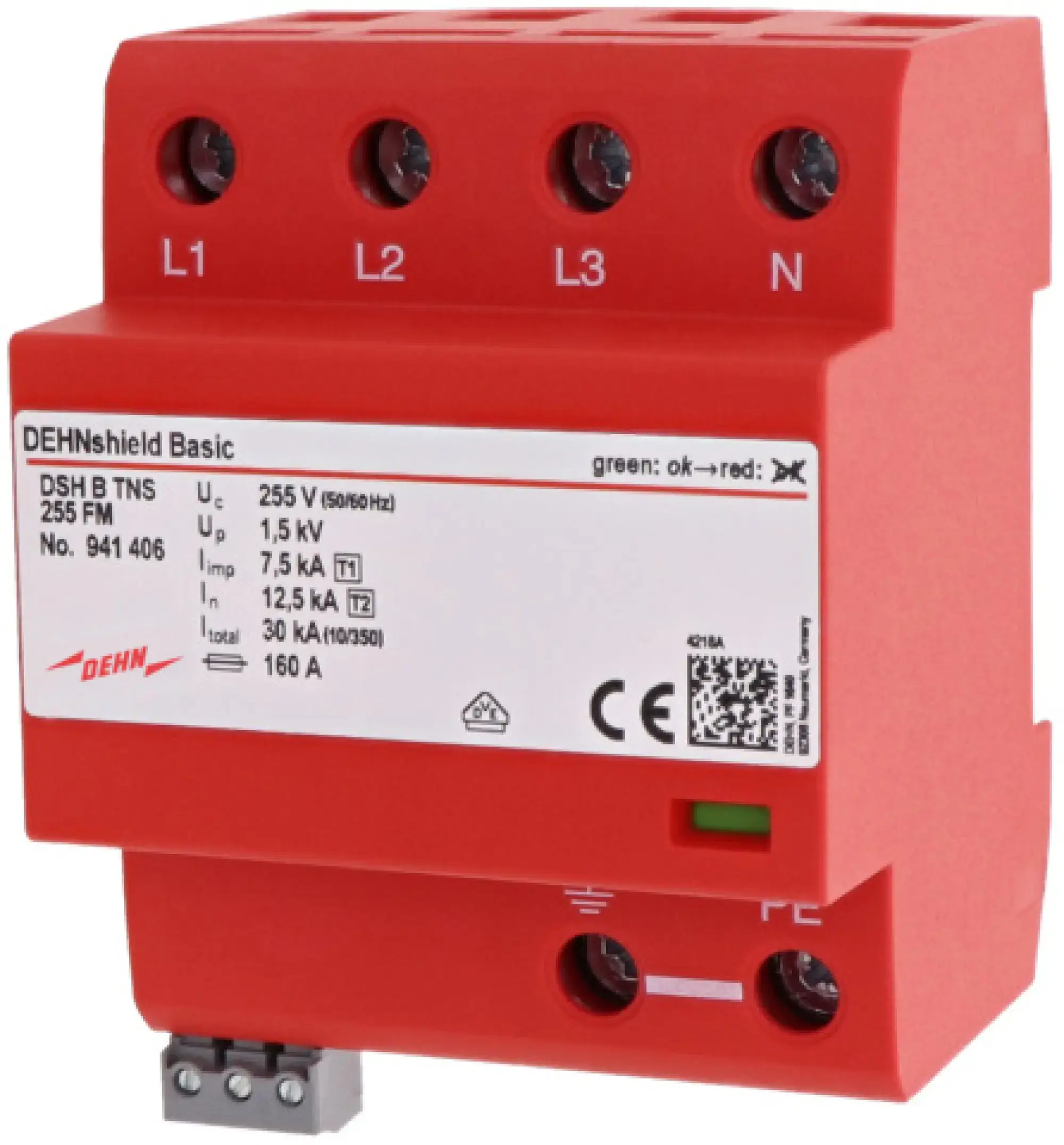 Dehn 941406 Appl.-opt. combined arrester DEHNshield B type 1+2 for three-phase TN-S systems (img_001) Dehn 941406 Appl.-opt. combined arrester DEHNshield B type 1+2 for three-phase TN-S systems (img_001)