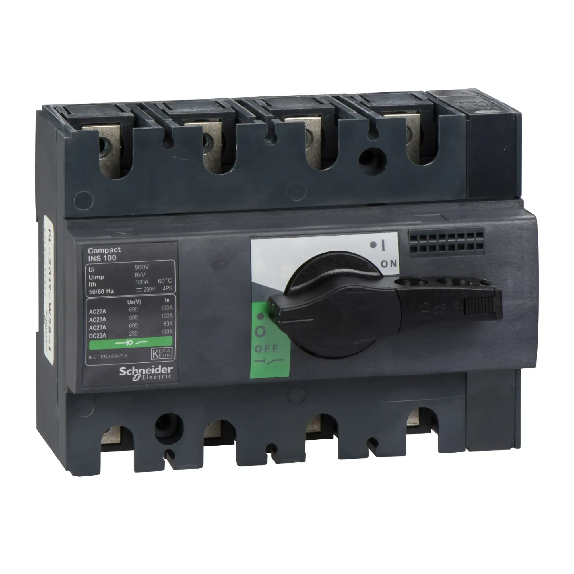 Schneider Electric 28909 Load disconnect switch INS100, 4P, 100A/690V AC/250V DC, rotary drive black (img_002) Schneider Electric 28909 Load disconnect switch INS100, 4P, 100A/690V AC/250V DC, rotary drive black (img_002)
