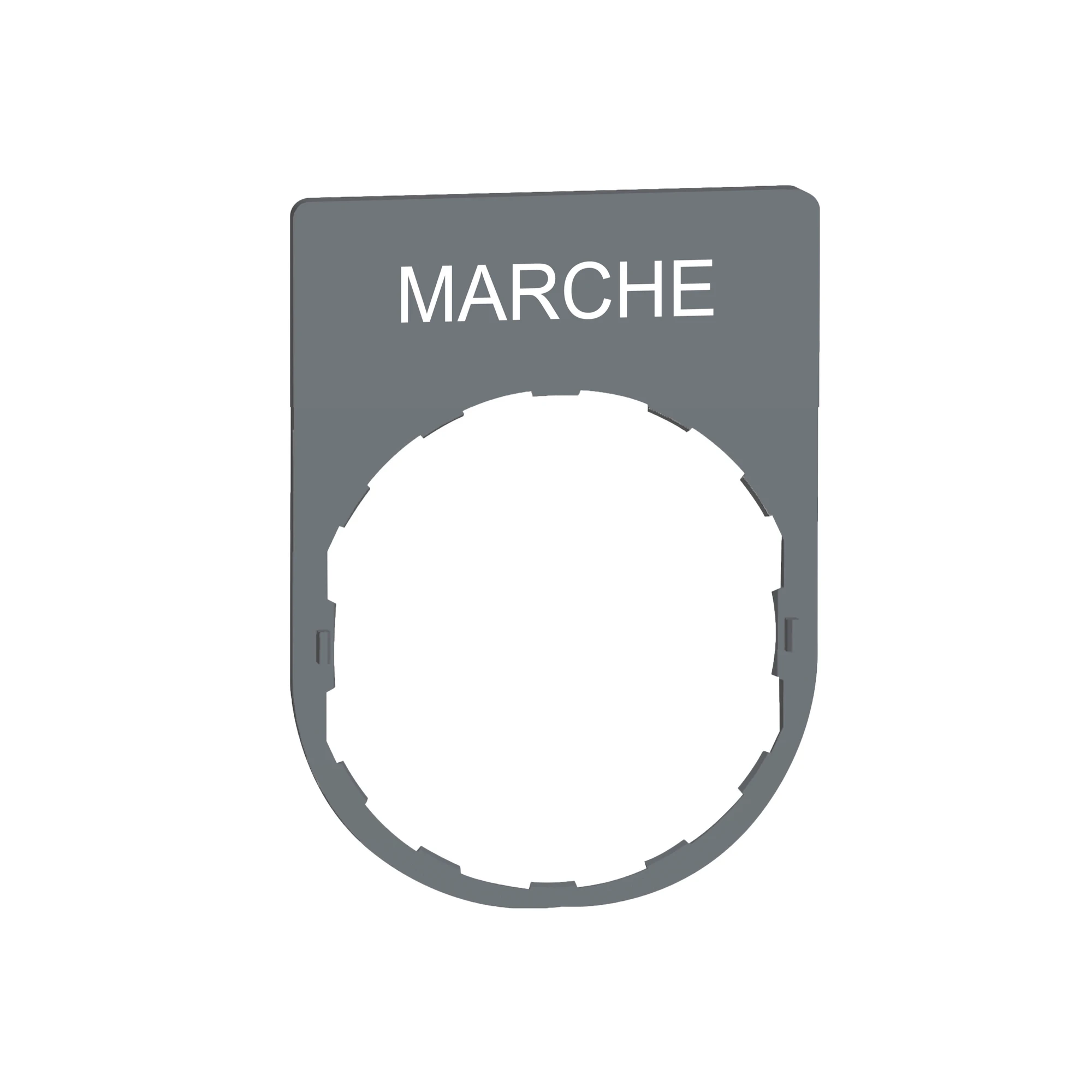 Schneider Electric ZBYP2103C0 Label holder 30x40mm, with inscription MARCHE, for Harmony 22mm, in gray (img_001) Schneider Electric ZBYP2103C0 Label holder 30x40mm, with inscription MARCHE, for Harmony 22mm, in gray (img_001)