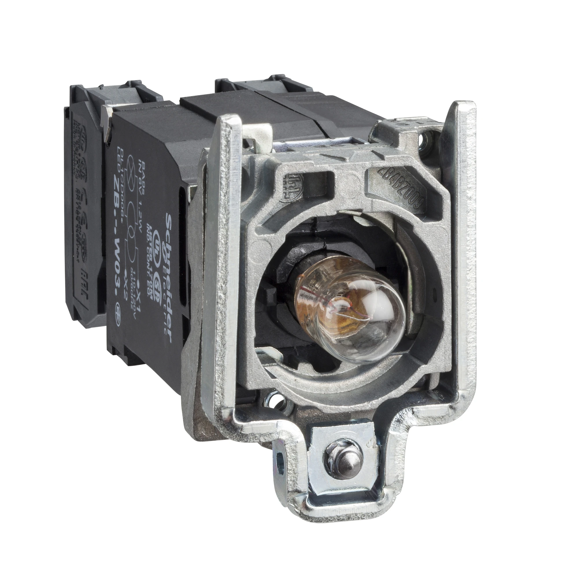 Schneider Electric ZB4BW045 Auxiliary contact block, Ø 22, incandescent lamp BA 9s 1NC+1NO (img_001)