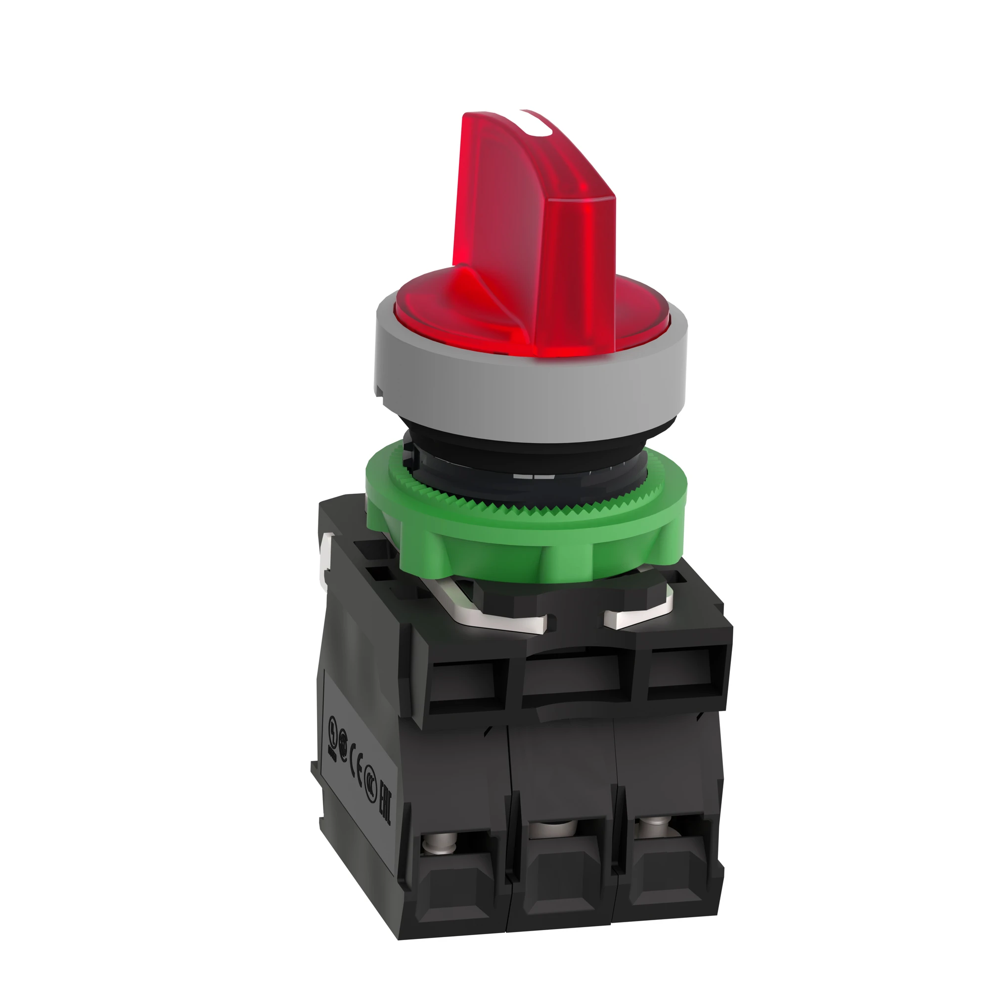 Schneider Electric XB5AK134M5C0 Illuminated selector switch, Harmony XB5, plastic, light gray, red, 22mm, universal LED, 3 positions, 1NO + 1NC, 230-240V AC (img_006)