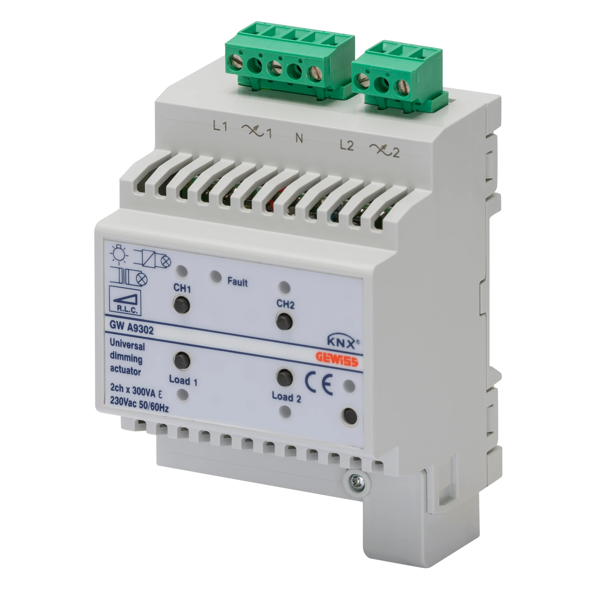 GEWISS GWA9302 UNIVERSAL DIMMER ACTUATOR - 2 CHANNEL - 300VA PER CHANNEL - KNX - IP20 - 4 MODULES - DIN RAIL MOUNTING (img_001)