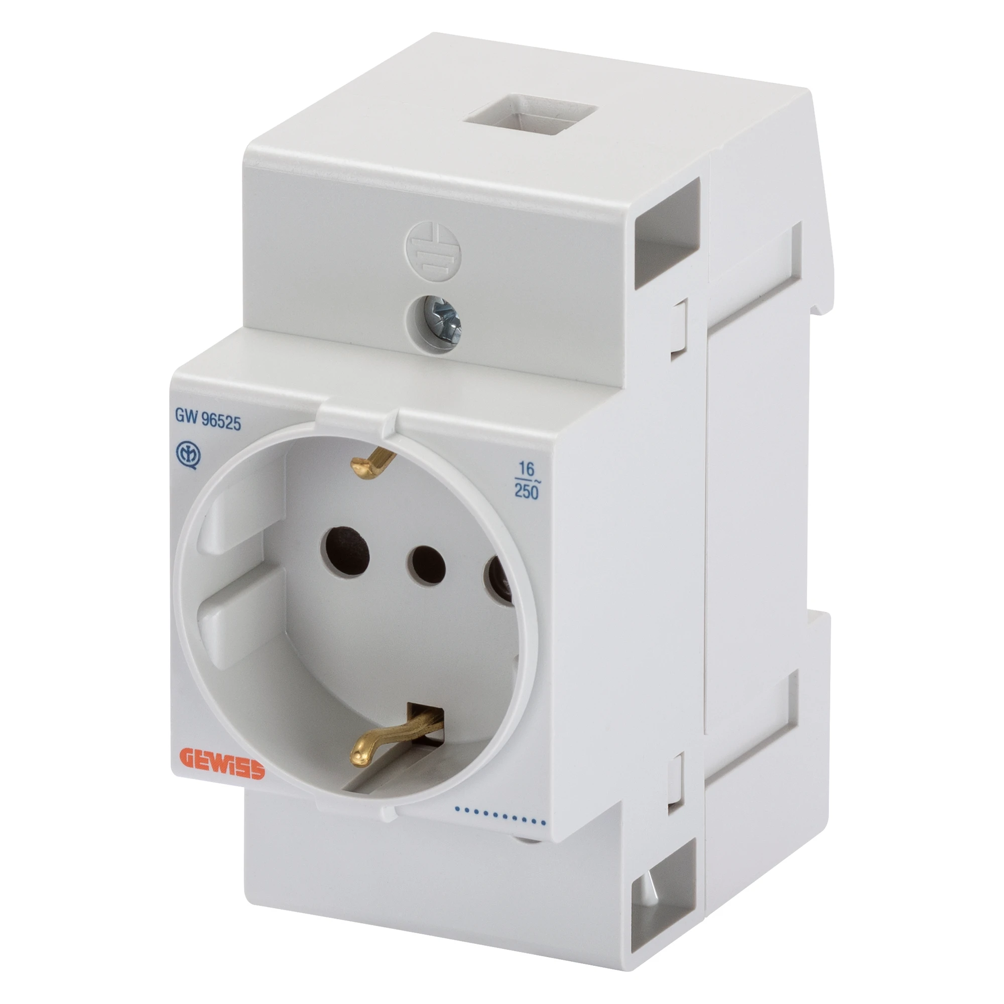 GEWISS GW96525 Schutzkontaktsteckdose Reiheneinbaugeraet 230V 10A/16A 2P+E IP40 Dt/Ital Standard 2.5TE (img_001)