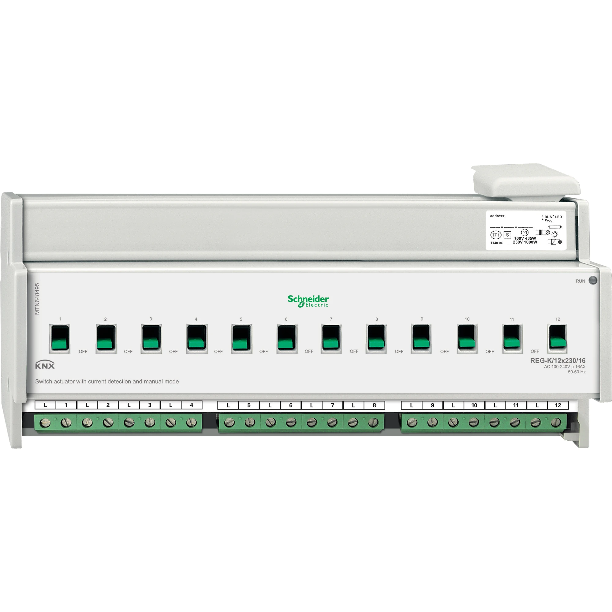 Schneider Electric MTN648495 Switching actuator DIN rail K/12x230/16 with manual operation and current detection, light grey (img_001) Schneider Electric MTN648495 Switching actuator DIN rail K/12x230/16 with manual operation and current detection, light grey (img_001)
