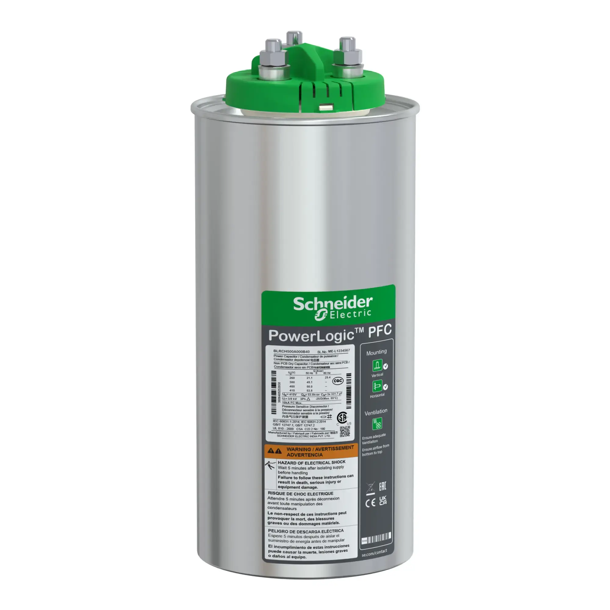 Schneider Electric BLRCH500A000B40 High-Performance Capacitor, PowerLogic PFC HD, 50/0kvar, 400V, 50/60Hz (img_002)