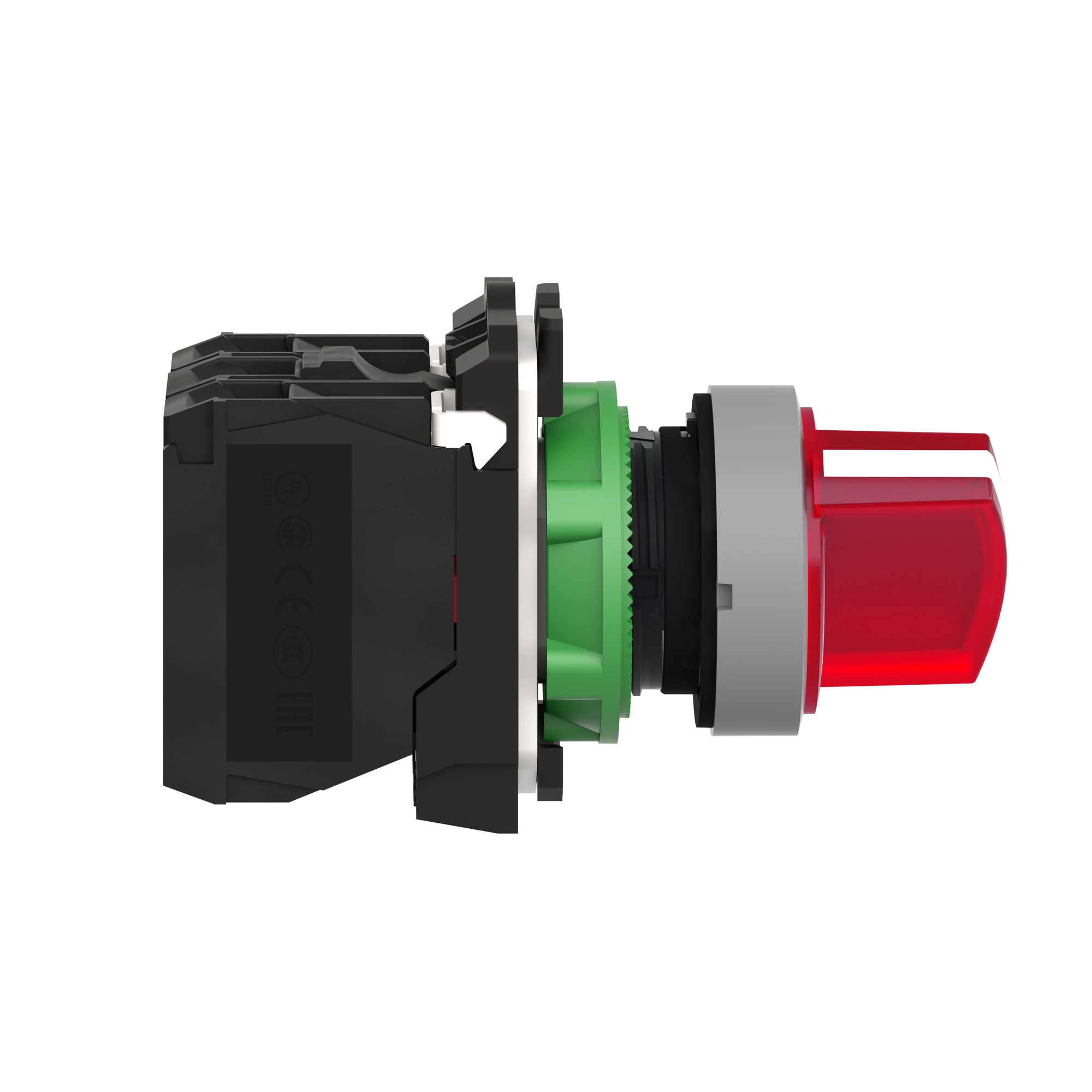 Schneider Electric XB5AK124B5C0 Illuminated Selector Switch, Harmony XB5, Plastic, Light Grey, Red, 22mm, Universal LED, 2 Positions, 1NO + 1NC, 24V AC/DC (img_003)
