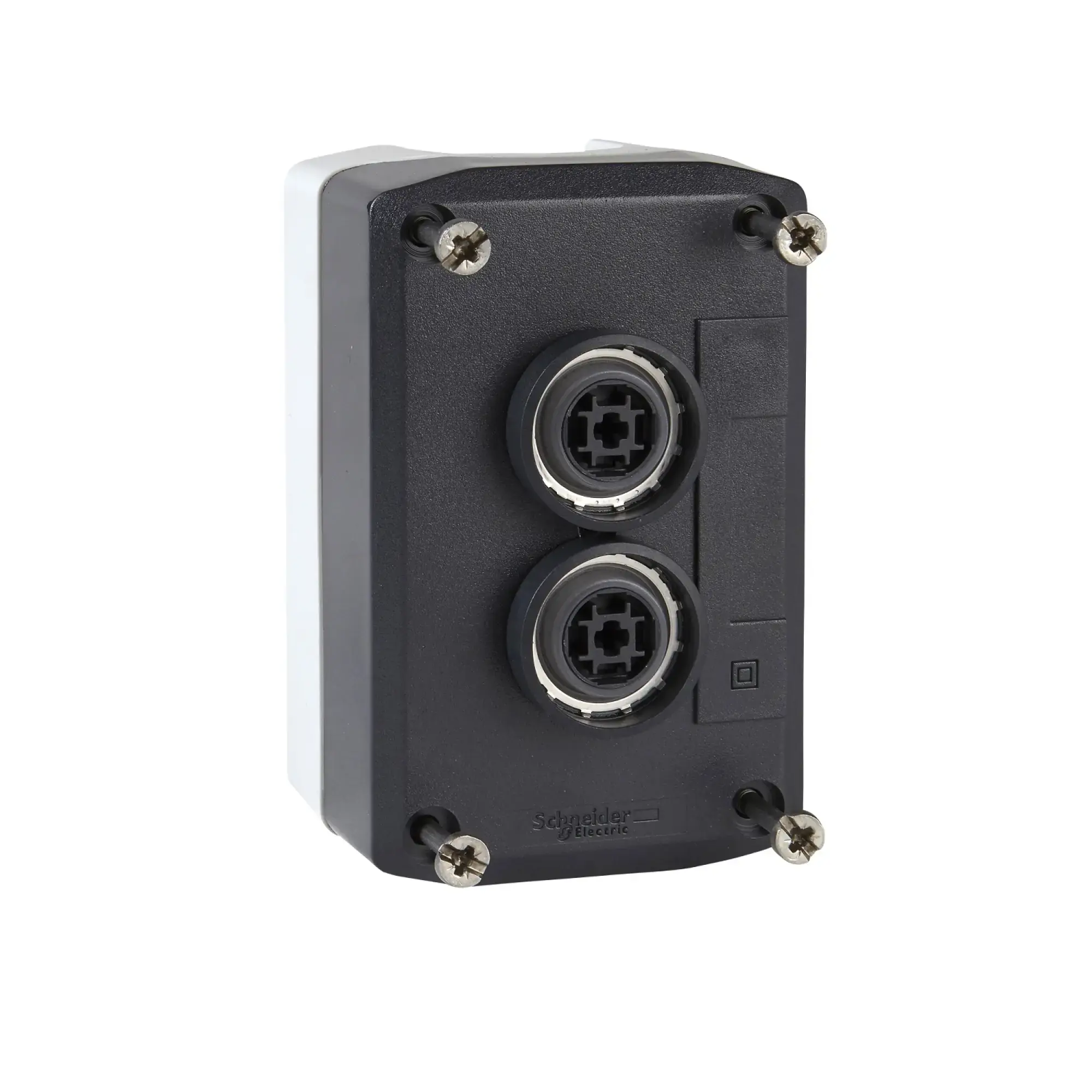 Schneider Electric XALD223 Surface mounting enclosure, Harmony XALD, plastic, dark grey, 2 push buttons, white, black, arrows left-right, 22mm, 2S (img_002)