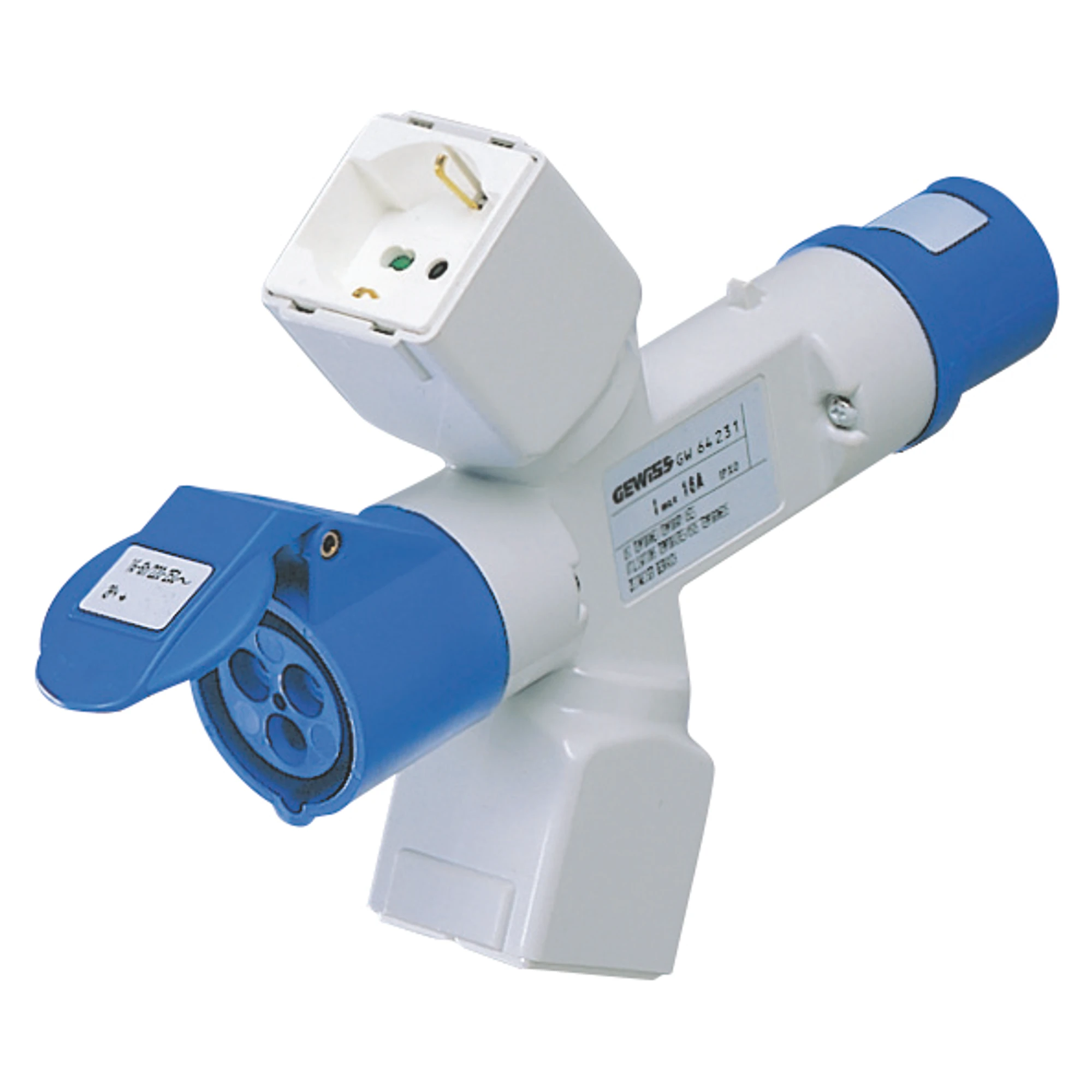 GEWISS GW64236 BRANCHED ADAPTOR IP44 - 2 BRANCHED OUTLETS - WIRED - PLUG 3P+N+E 16A 400V ac -50/60HZ - 2 SOCKET-OUTLETS (P17/11) + 1 (P30-P17) + 1 3P+N+E 16A 400V ac (img_001) GEWISS GW64236 BRANCHED ADAPTOR IP44 - 2 BRANCHED OUTLETS - WIRED - PLUG 3P+N+E 16A 400V ac -50/60HZ - 2 SOCKET-OUTLETS (P17/11) + 1 (P30-P17) + 1 3P+N+E 16A 400V ac (img_001)