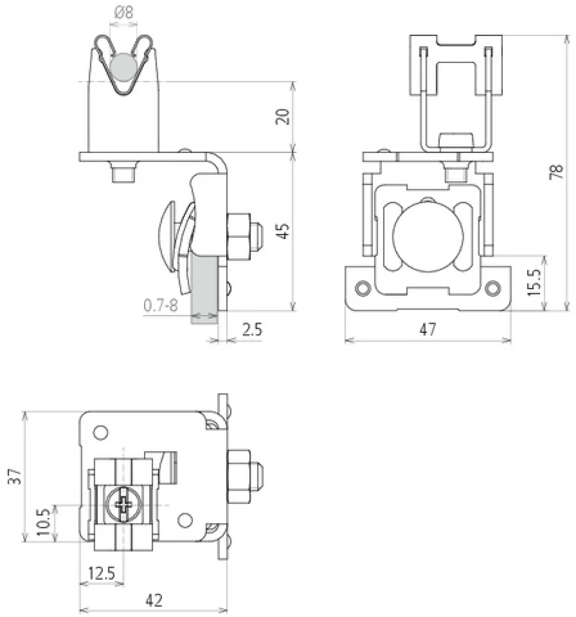 Dehn 223031 Roof cond. holder StSt f. tin roofs w. parallel seam DEHNgrip f. Rd 8mm (img_002)
