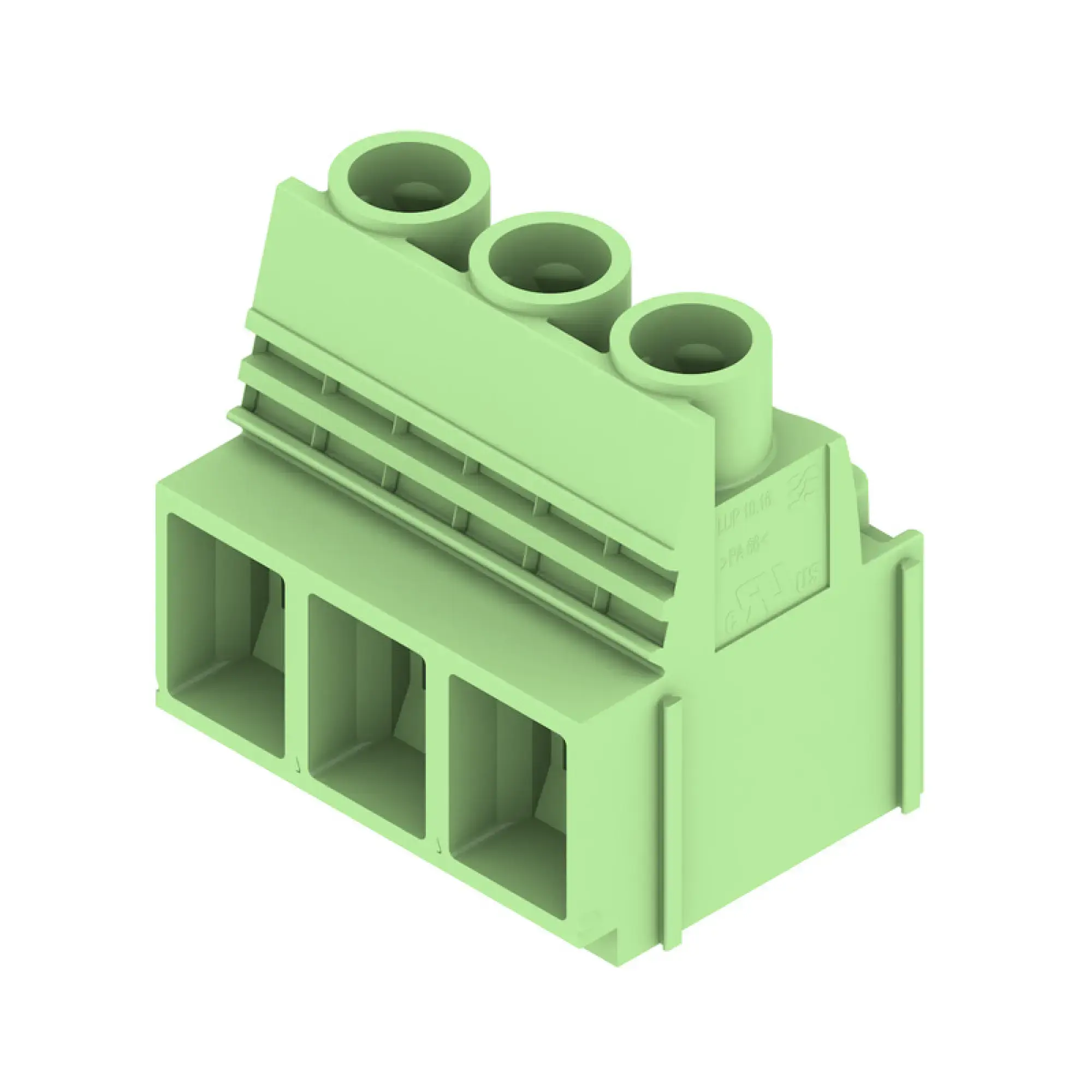 Weidmüller 1538040000 PCB terminal, 1000 V, 76 A, Pitch in mm: 10.16, 16 mm², Number of poles: 3, Clamping yoke connection, THT solder connection, 90°, Box (img_001)