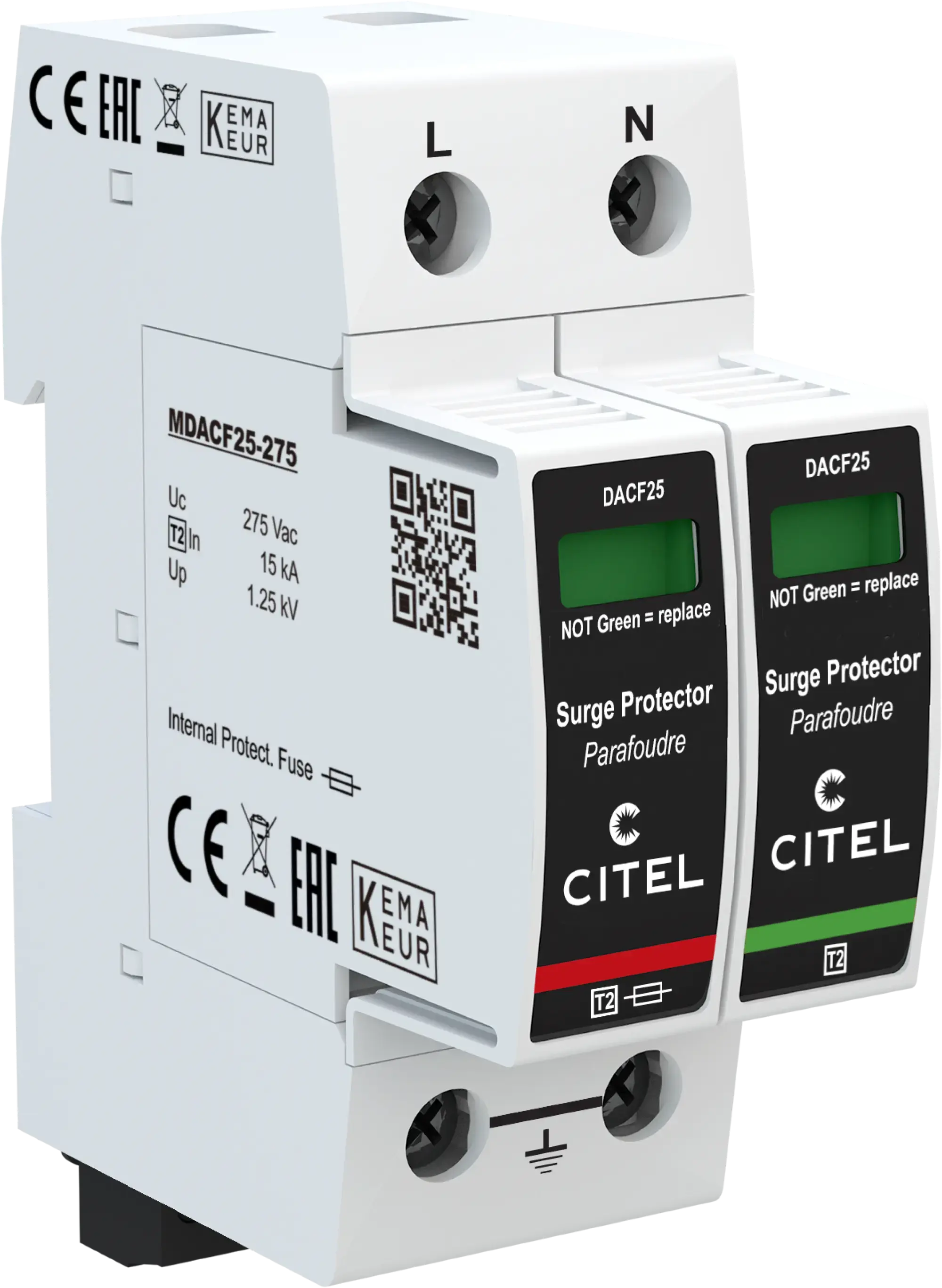 Citel 821410242 Überspannungsschutz 2-polig Typ 2 für 230 V Netze, mit integrierter Sicherung (img_001)