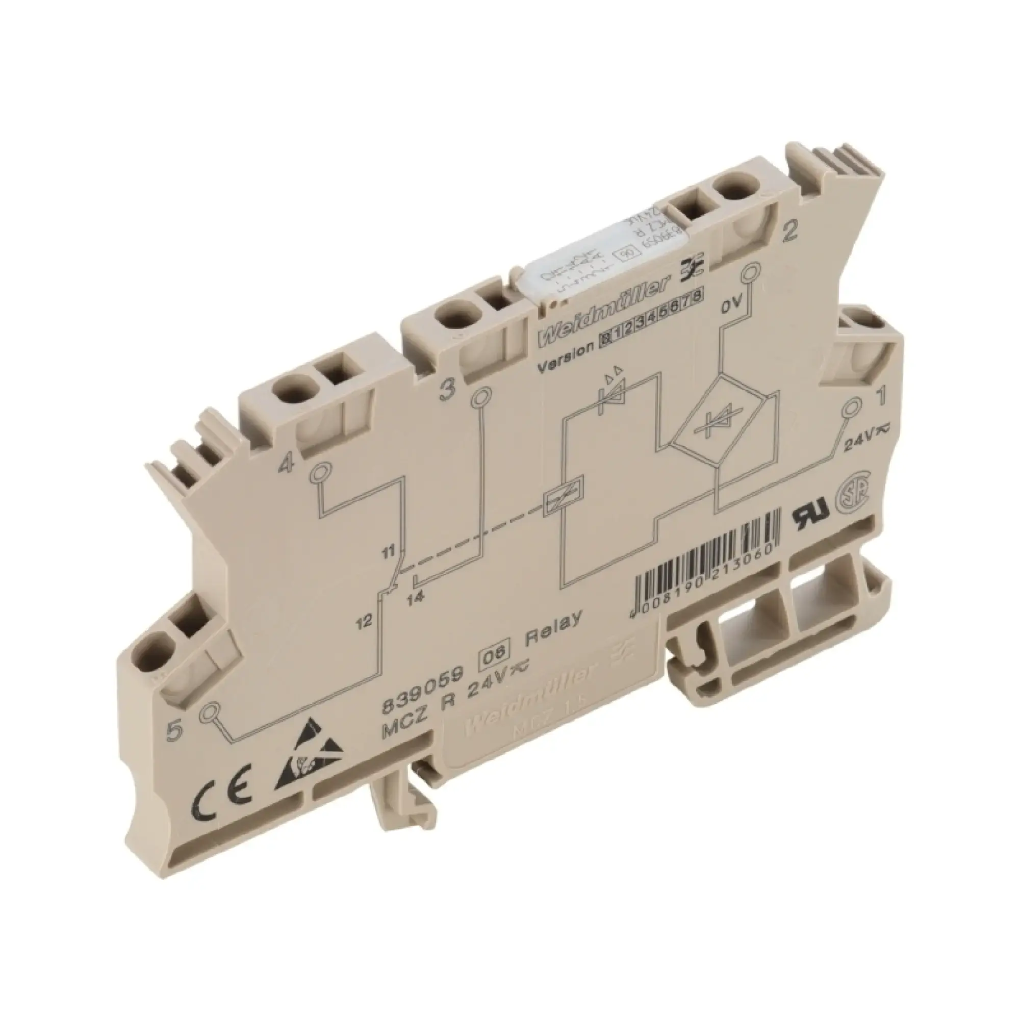 Weidmüller 8713890000 Relay module, 24 V DC +25 % / -30 %, Green LED, 1 CO contact (AgSnO) , 250 V AC, 6 A, Tension-clamp connection (img_001)