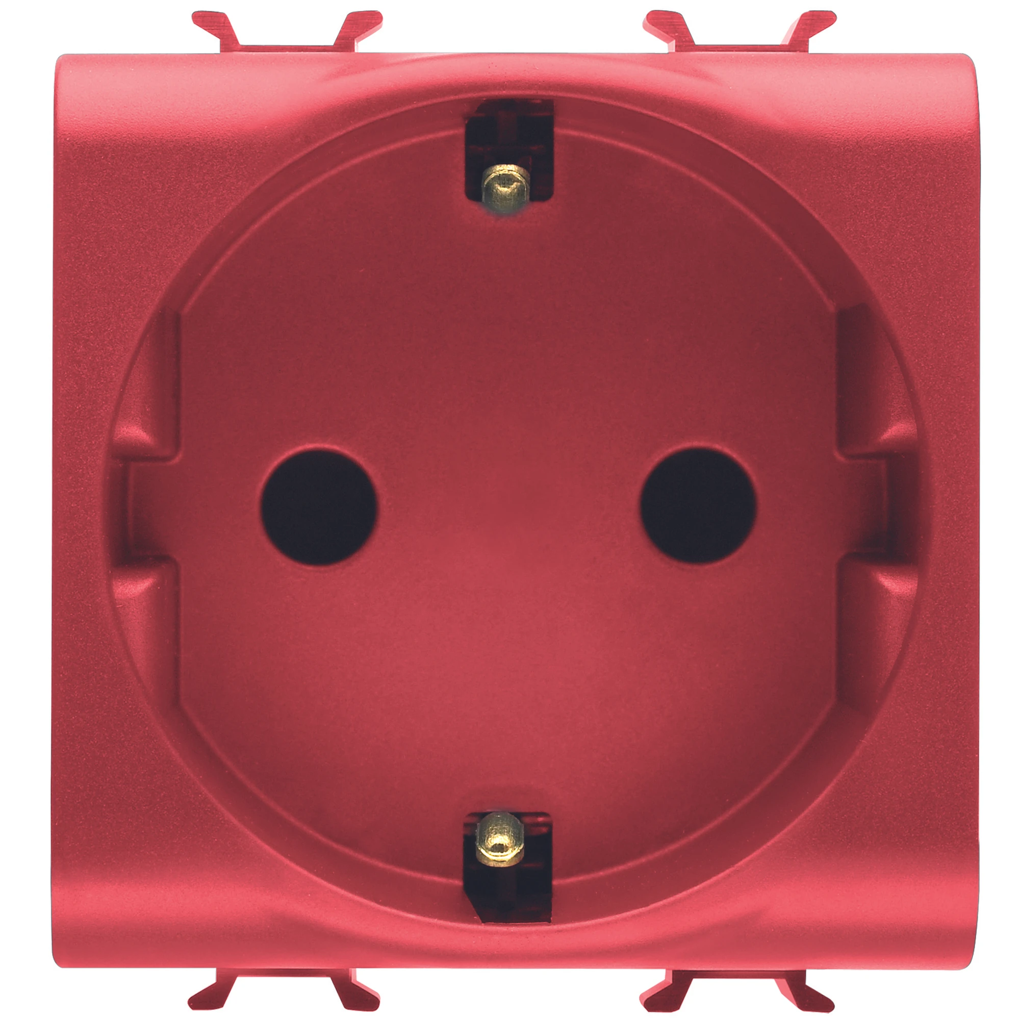 GEWISS GW10351 GERMAN STANDARD SOCKET-OUTLET 250V ac - FRONT TIGHTENING TERMINALS - FOR DEDICATED LINES - 2P+E 16A - 2 MODULES - RED - CHORUSMART (img_001)