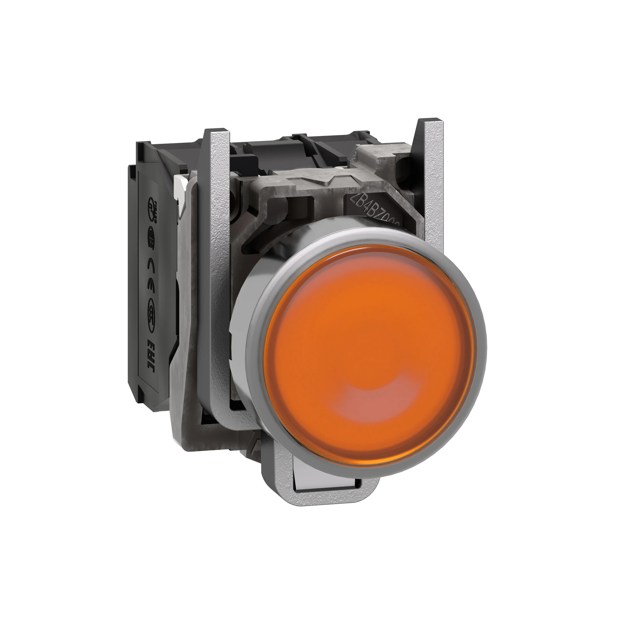 Schneider Electric XB4BW35B5 Illuminated pushbutton, Harmony XB4, metal, 22mm, orange, unmarked, universal LED, smooth dome, 1NC+1NO, 24V ACDC (img_001)