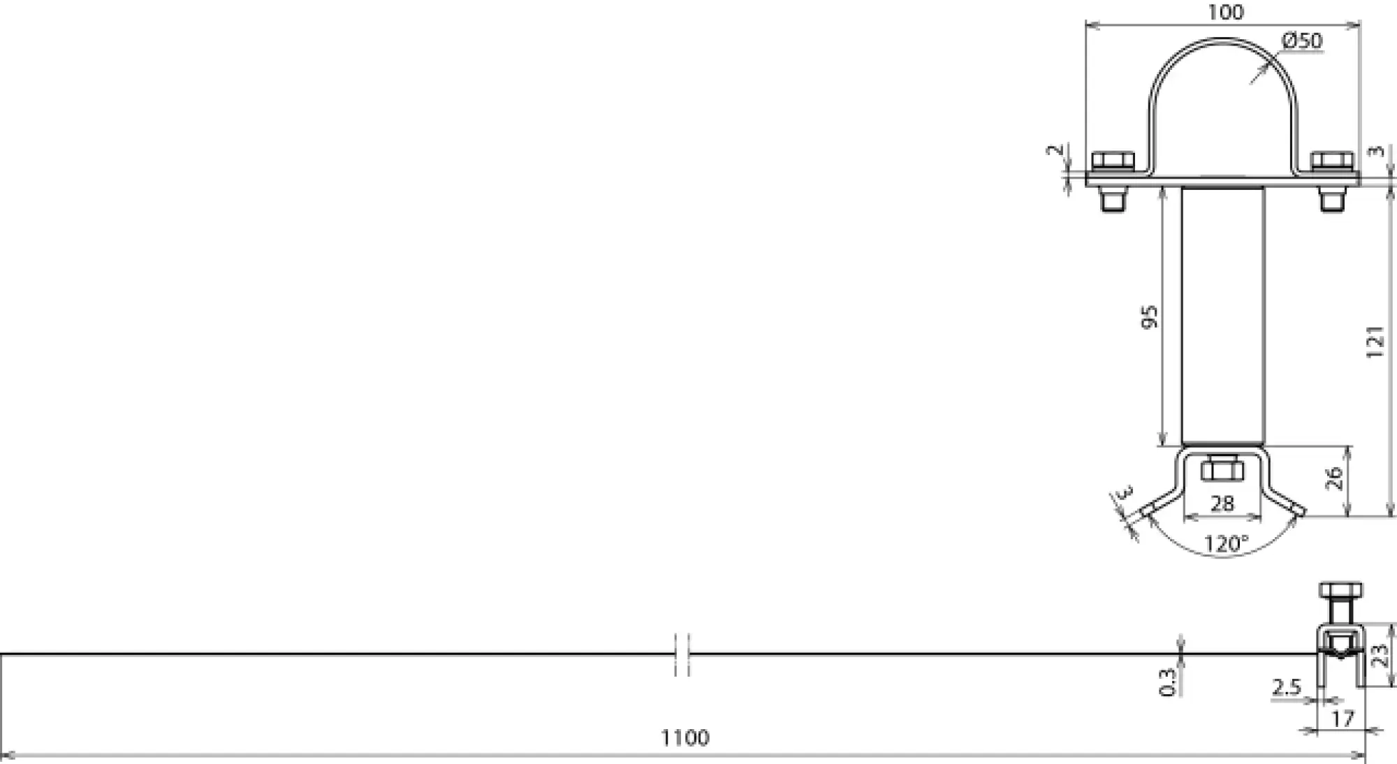 Dehn 105362 Fixing clamp for fixing pipes D 50mm at sector antennas spacer 95mm D 50-300mm (img_002) Dehn 105362 Fixing clamp for fixing pipes D 50mm at sector antennas spacer 95mm D 50-300mm (img_002)