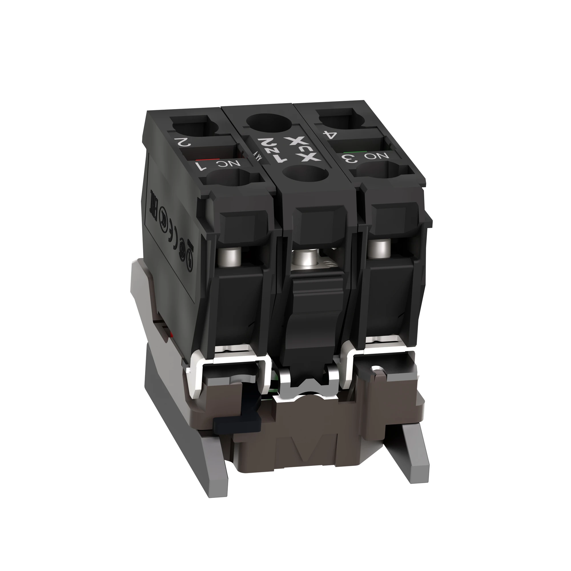 Schneider Electric ZB4BW0G15 Auxiliary contact block with mounting flange, Harmony XB4, metal, white, universal LED, 1NC+1NO, 110-120V AC (img_008) Schneider Electric ZB4BW0G15 Auxiliary contact block with mounting flange, Harmony XB4, metal, white, universal LED, 1NC+1NO, 110-120V AC (img_008)