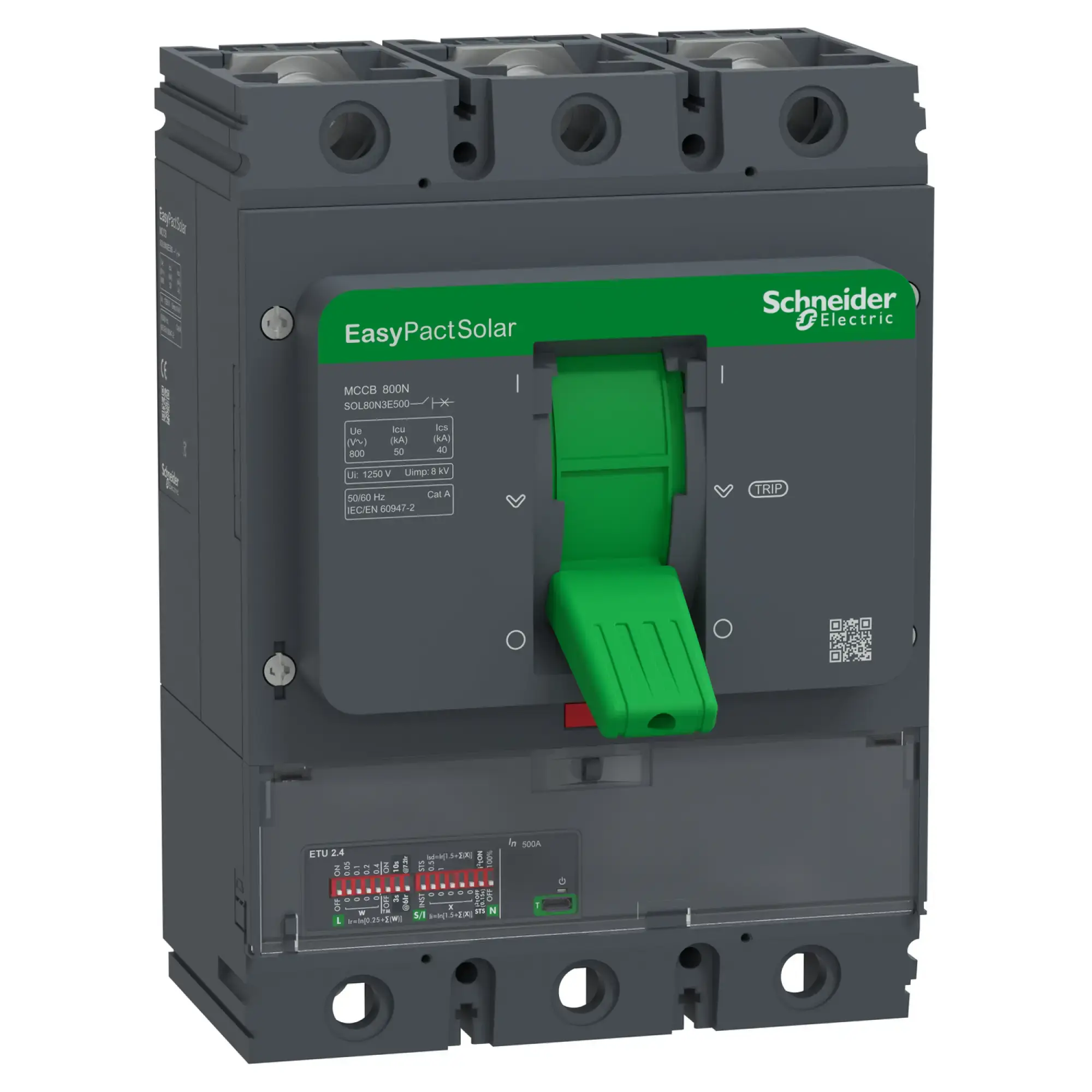 Schneider Electric SOL80N3E500 Leistungsschalter EasyPact Solar MCCB 800, 3P, 50kA bei 800VAC, 500A Nennstrom, ETU elektronische Auslöseeinheit (img_001) Schneider Electric SOL80N3E500 Leistungsschalter EasyPact Solar MCCB 800, 3P, 50kA bei 800VAC, 500A Nennstrom, ETU elektronische Auslöseeinheit (img_001)