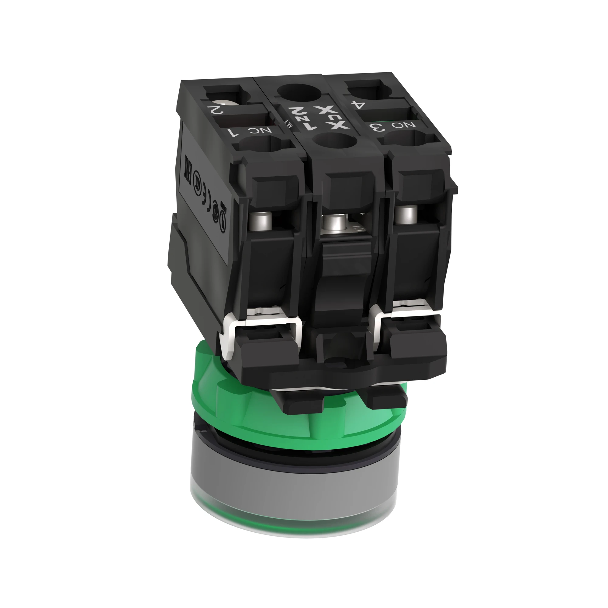 Schneider Electric XB5AW33M5C0 Illuminated Push Button, Harmony XB5, Plastic, Light Grey, Green, 22mm, Universal LED, Smooth Dome, 1NC + 1NO, 230-240V AC (img_007)