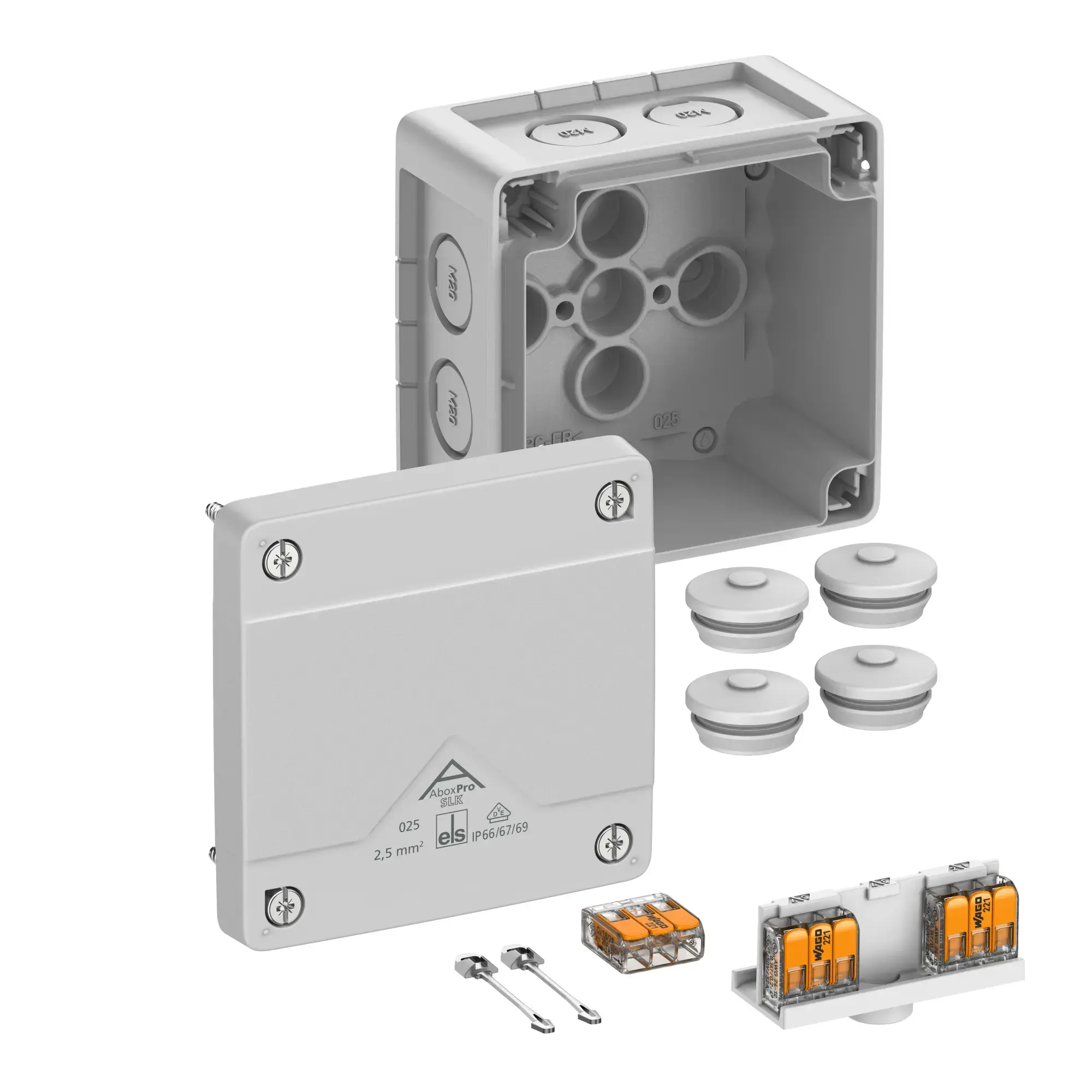 Spelsberg 40247001 Junction box, Type of protection IP66/IP67/IP69, max. 2,5², IK09, Protection class II, Ui 450V AC, Ui 450V DC, DLG, DNV, VDE, Halogen free (img_001)