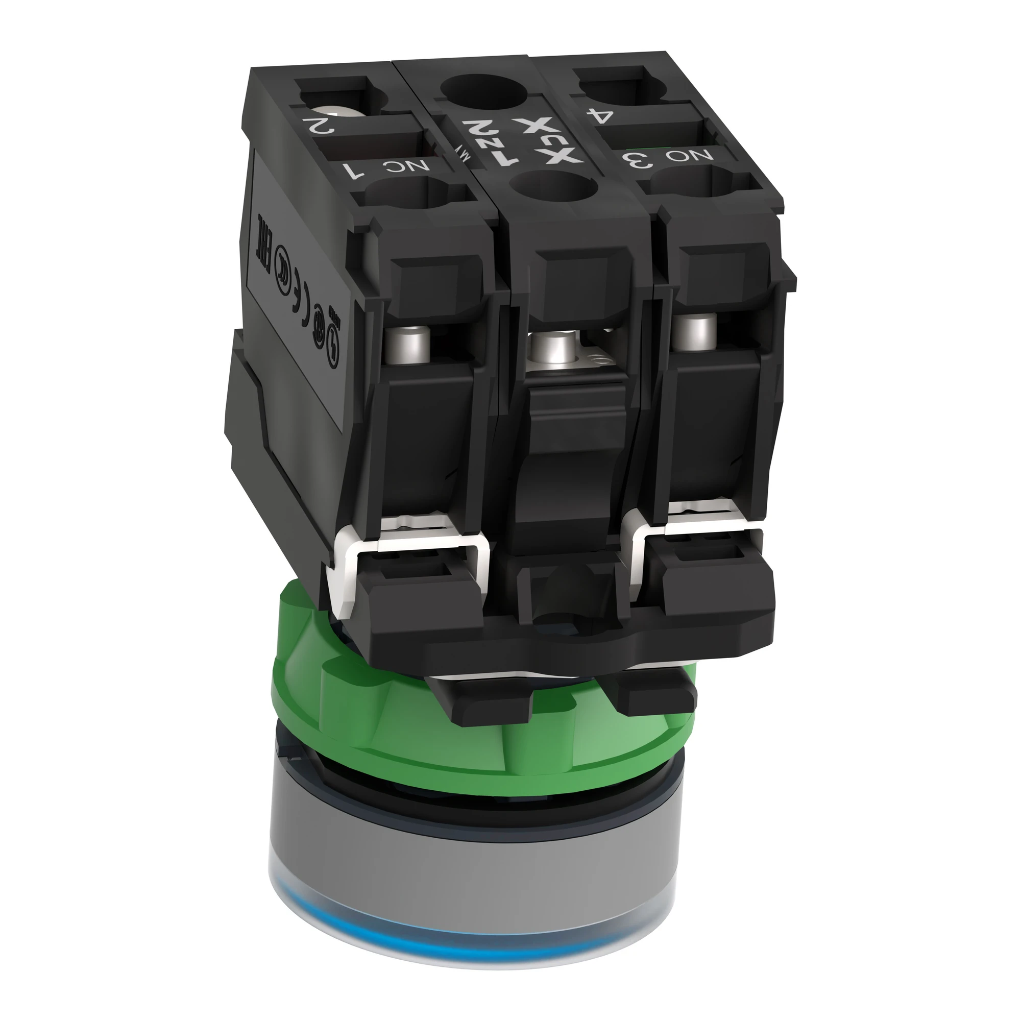 Schneider Electric XB5AW36B5C0 Illuminated push-button, Harmony XB5, plastic, light grey, blue, 22mm, universal LED, smooth dome, 1NC + 1NO, 24V AC/DC (img_008) Schneider Electric XB5AW36B5C0 Illuminated push-button, Harmony XB5, plastic, light grey, blue, 22mm, universal LED, smooth dome, 1NC + 1NO, 24V AC/DC (img_008)