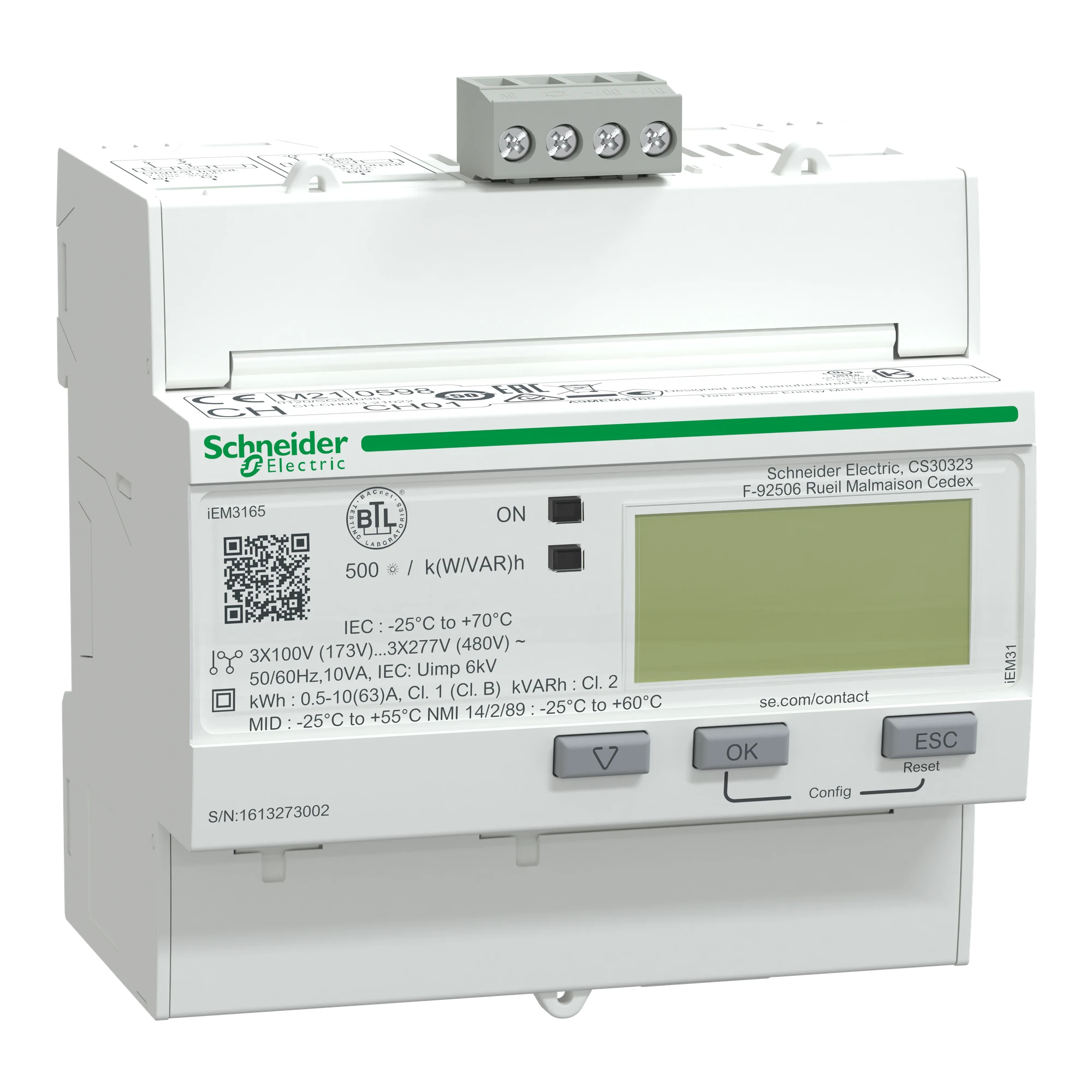 Schneider Electric A9MEM3165 Energy meter, 3-phase, 63A, advanced measurement function, BACnet, 1E/1A, MID compliant (img_001) Schneider Electric A9MEM3165 Energy meter, 3-phase, 63A, advanced measurement function, BACnet, 1E/1A, MID compliant (img_001)