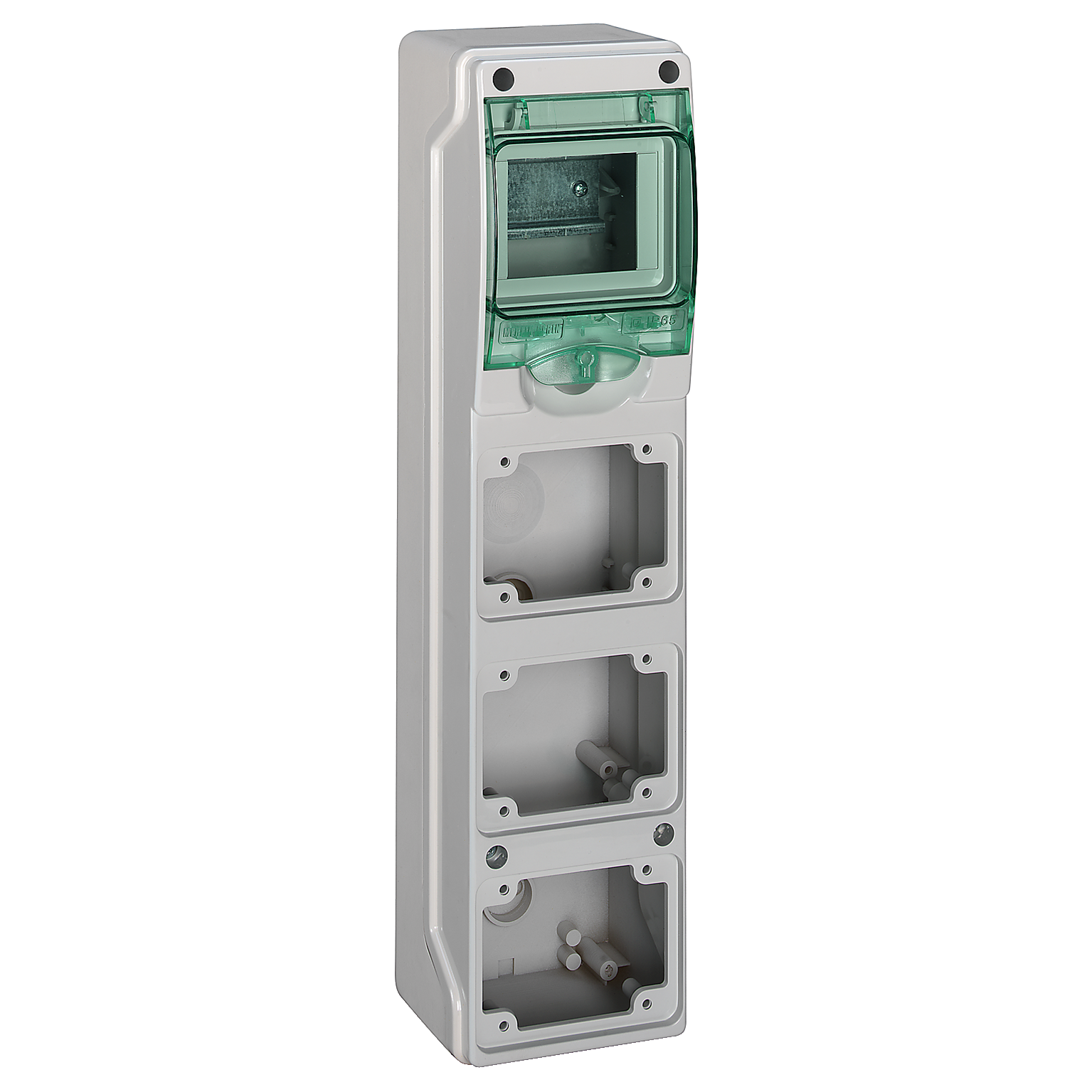 Schneider Electric Kaedra Mini enclosure, 3 mounting points for sockets 65x85mm, 4 TE Schneider Electric Kaedra Mini enclosure, 3 mounting points for sockets 65x85mm, 4 TE