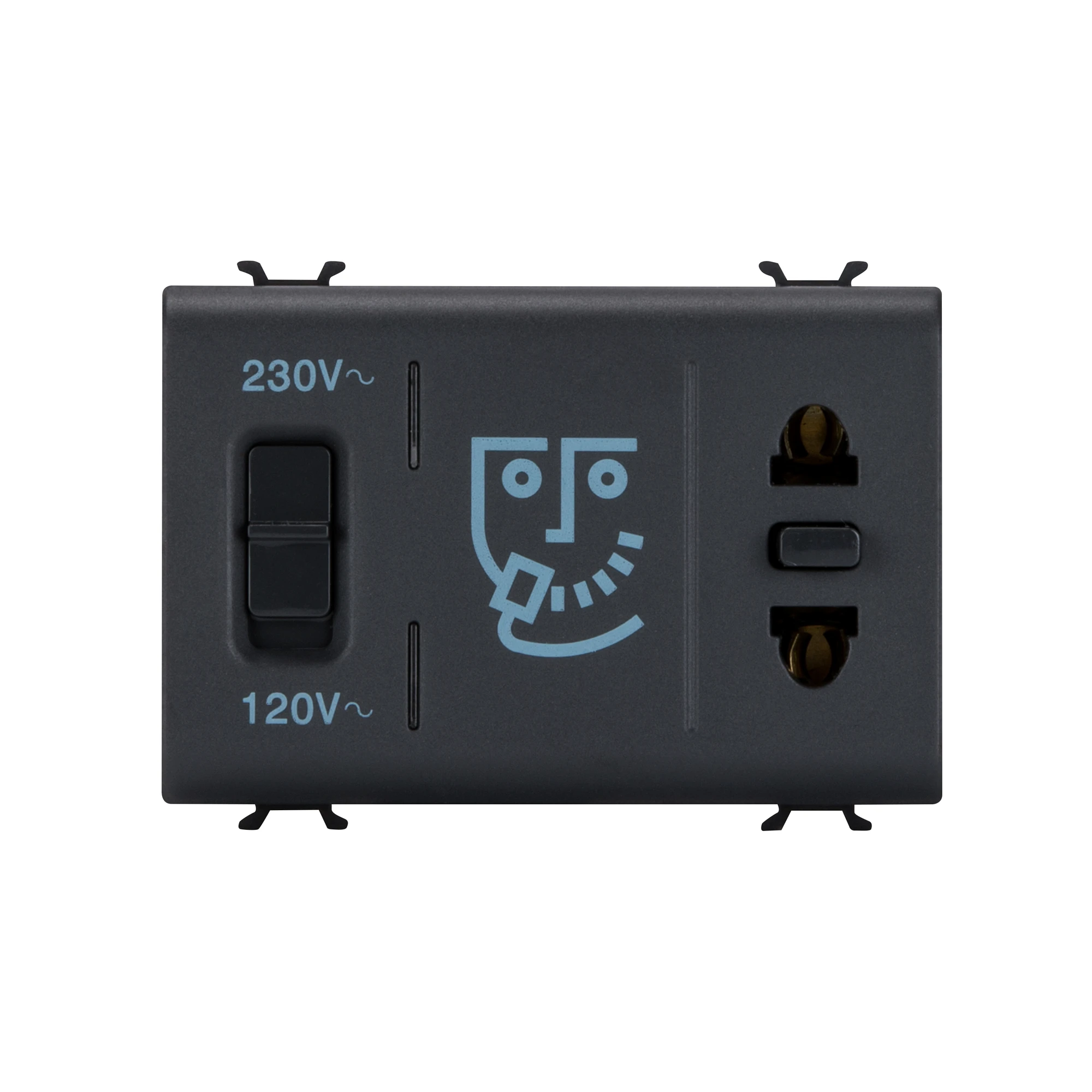 GEWISS GW12331 EURO-AMERICAN STANDARD SHAVER SOCKET-OUTLET WITH INSULATION TRANSFORMER - 230V ac - 50/60 Hz - 3 MODULES - SATIN BLACK - CHORUSMART (img_001)