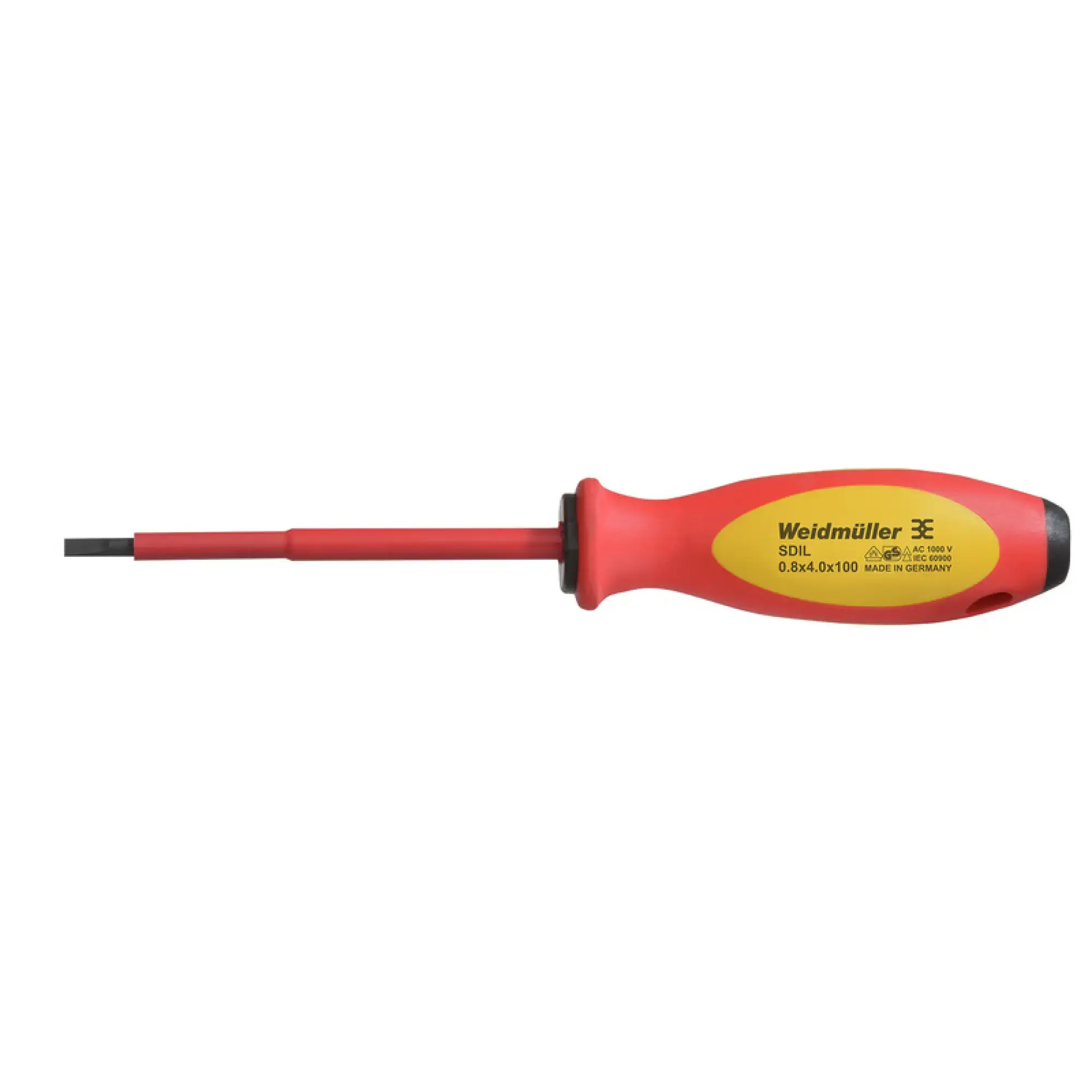 Weidmüller 2749150000 Slotted screwdriver, Blade thickness (A): 0.8 mm, Blade width (B): 4 mm, Blade length: 100 mm, Form: Slotted (img_001) Weidmüller 2749150000 Slotted screwdriver, Blade thickness (A): 0.8 mm, Blade width (B): 4 mm, Blade length: 100 mm, Form: Slotted (img_001)