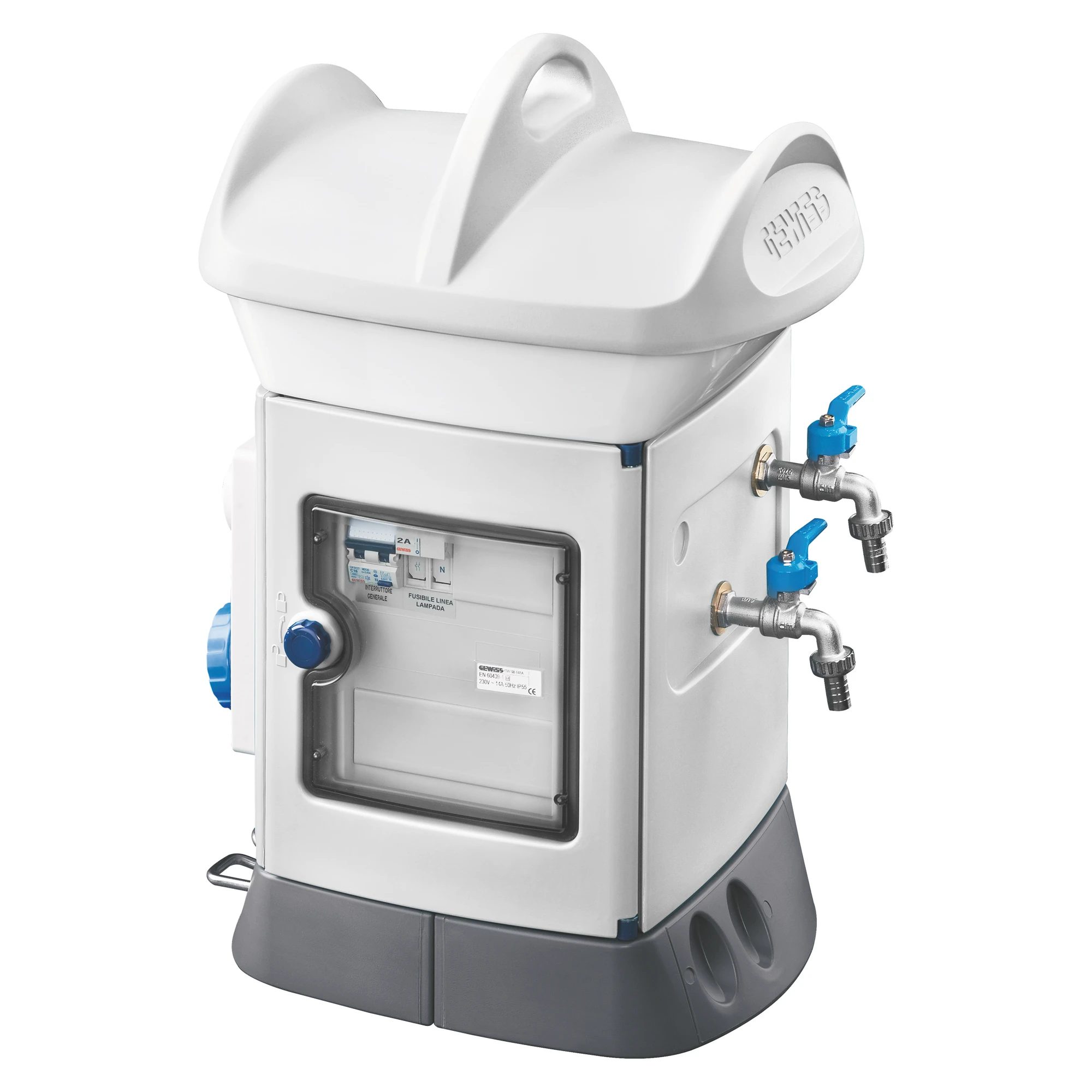 GEWISS GW68841W Steckdosenkombination QMC16 freis mit 2 IEC3x16A/mit 2 Wasser 1/2"Grau IP56 (img_001)