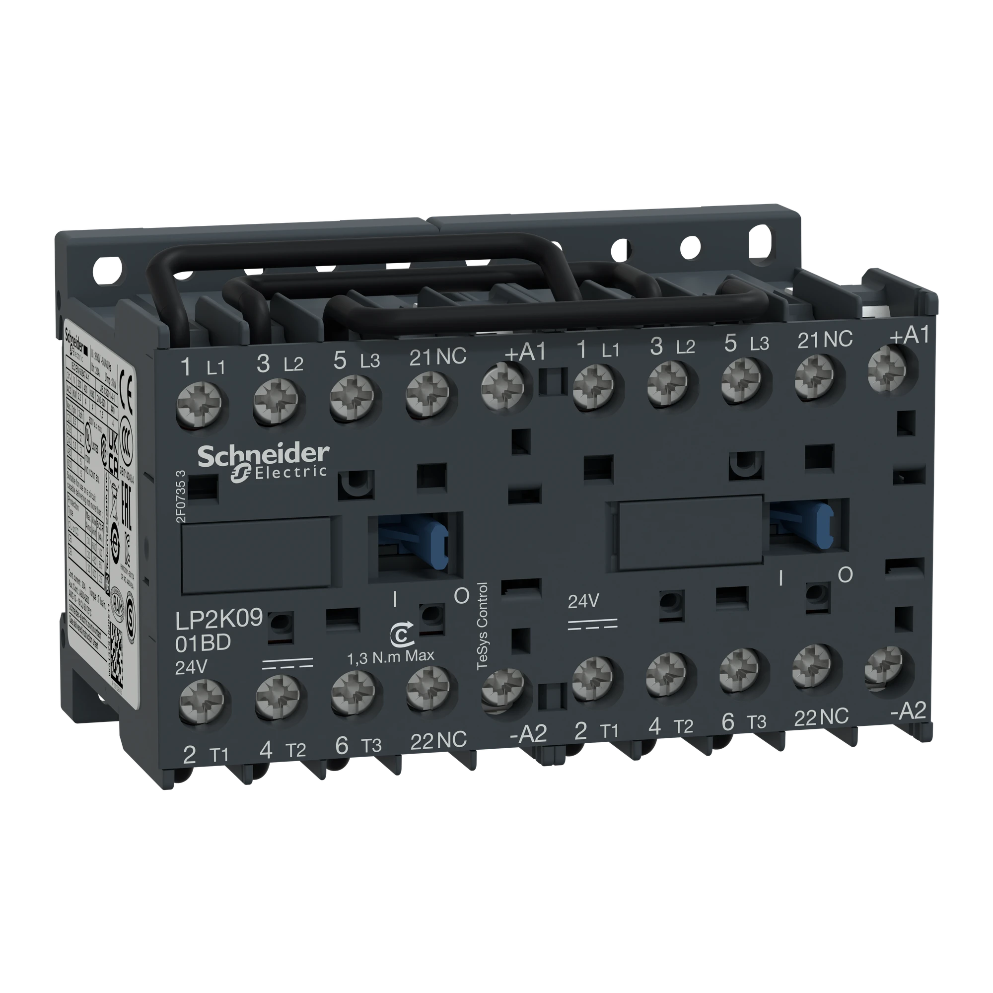 Schneider Electric LP2K0901BD Reversing contactor combination, 3p+1NO, 4kW/400V/AC3, 9A, coil 24V DC (img_001)
