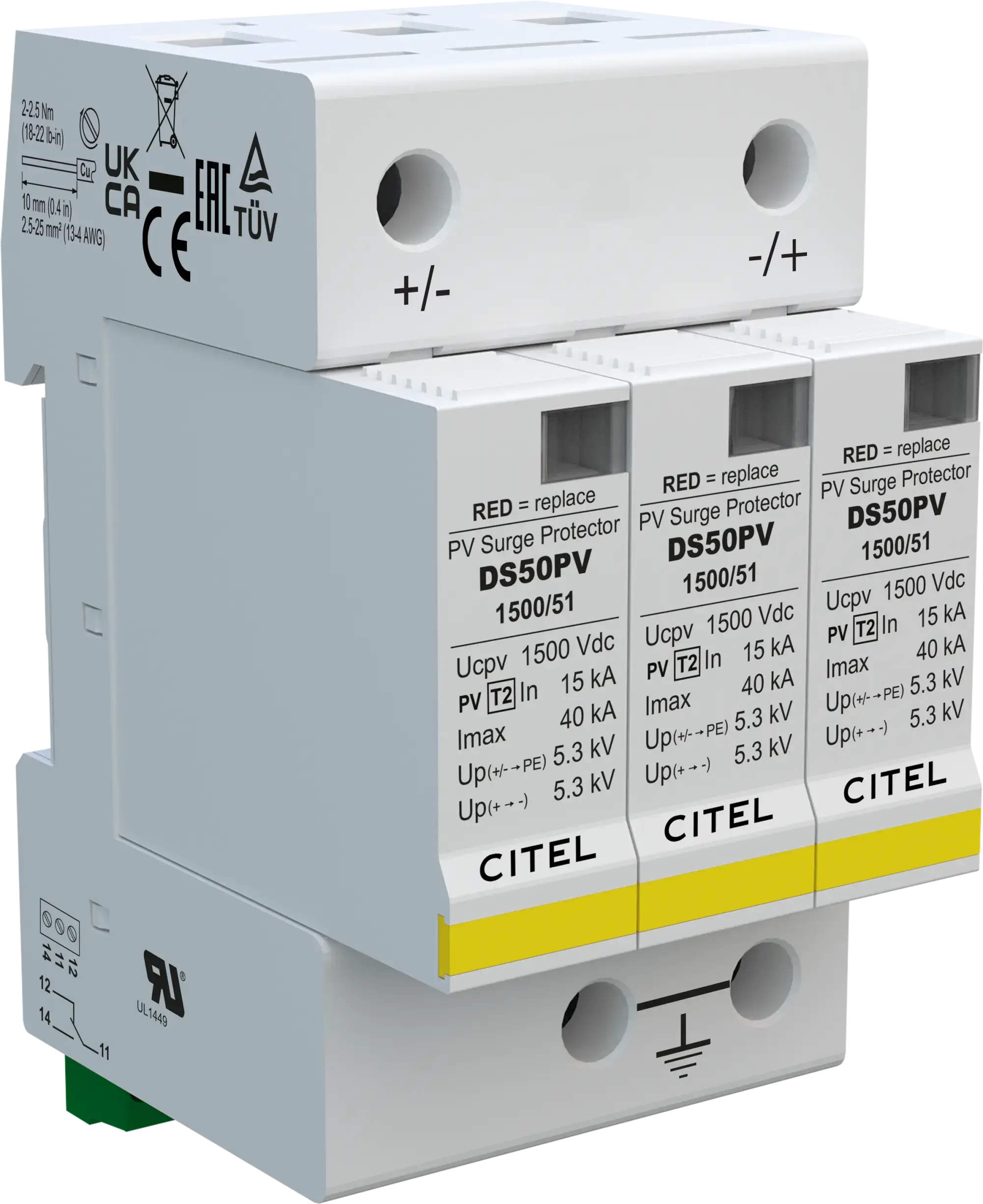 Citel 480571 Überspannungsableiter 2-polig Typ 2 für 1000 VDC Photovoltaik-Anwendungen, Y-Schaltung (img_001)