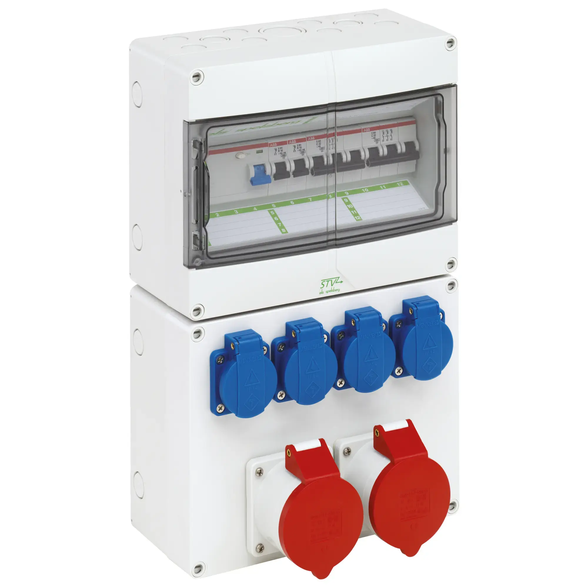 Spelsberg 73182401 Socket outlet combination, grey, Type of protection IP44, Impact strength IK08, Protection class II, Rated insulation voltage 400V AC, Halogen free (img_001)